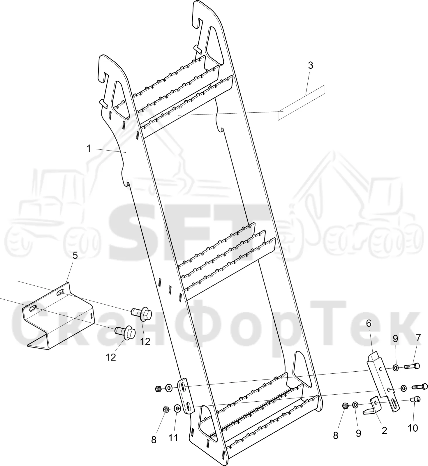 Схема: Komatsu / Лесозаготовительные машины / 901 S/N 9010053267- / Каталог запасных частей / шасси / Ступени / Ступень центральная