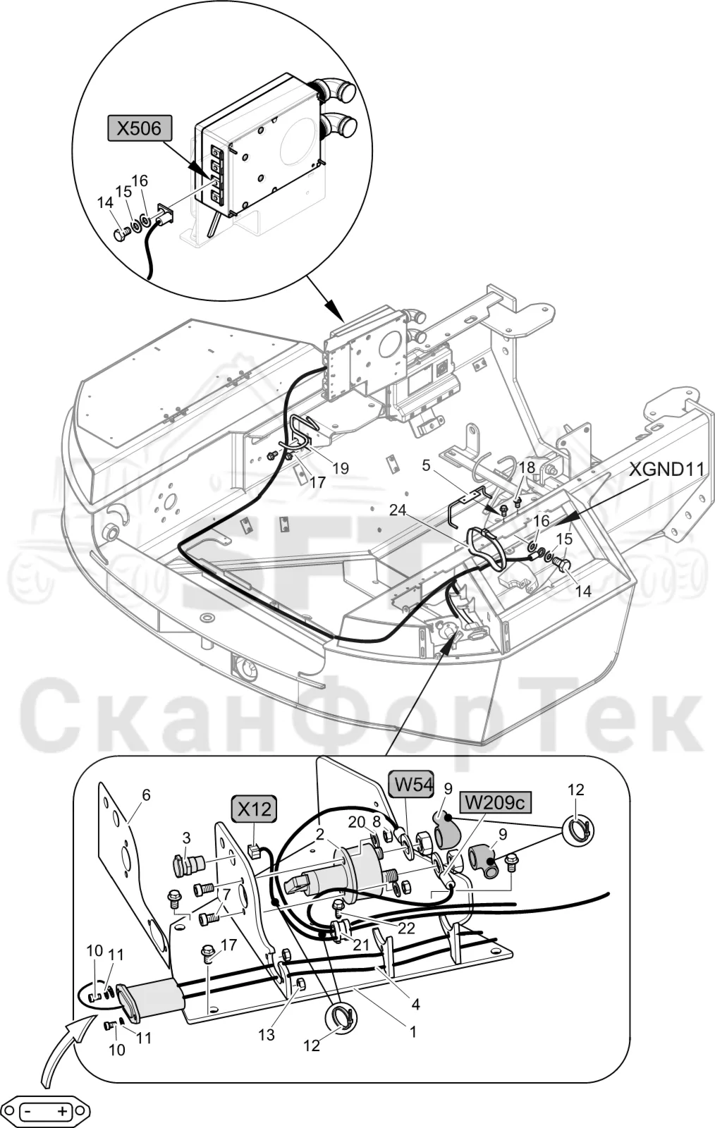 Схема: Komatsu / Лесозаготовительные машины / 901 S/N 9010053267- / Каталог запасных частей / шасси / Электрический Оборудование / Разъединитель аккумуляторной батареи