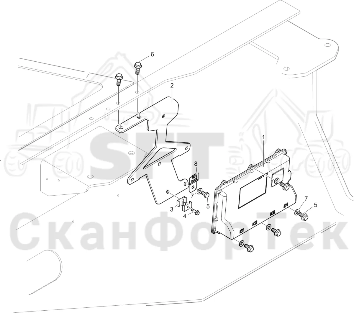 Схема: Komatsu / Лесозаготовительные машины / 951 S/N 9510004367- / Каталог запасных частей / шасси / Электрический Оборудование / Электрооборудование MCU