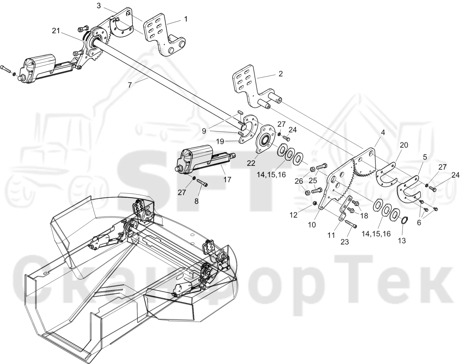 Схема: Komatsu / Лесозаготовительные машины / 911 S/N 9110062167- / Каталог запасных частей / шасси / Капоты / капот лифт