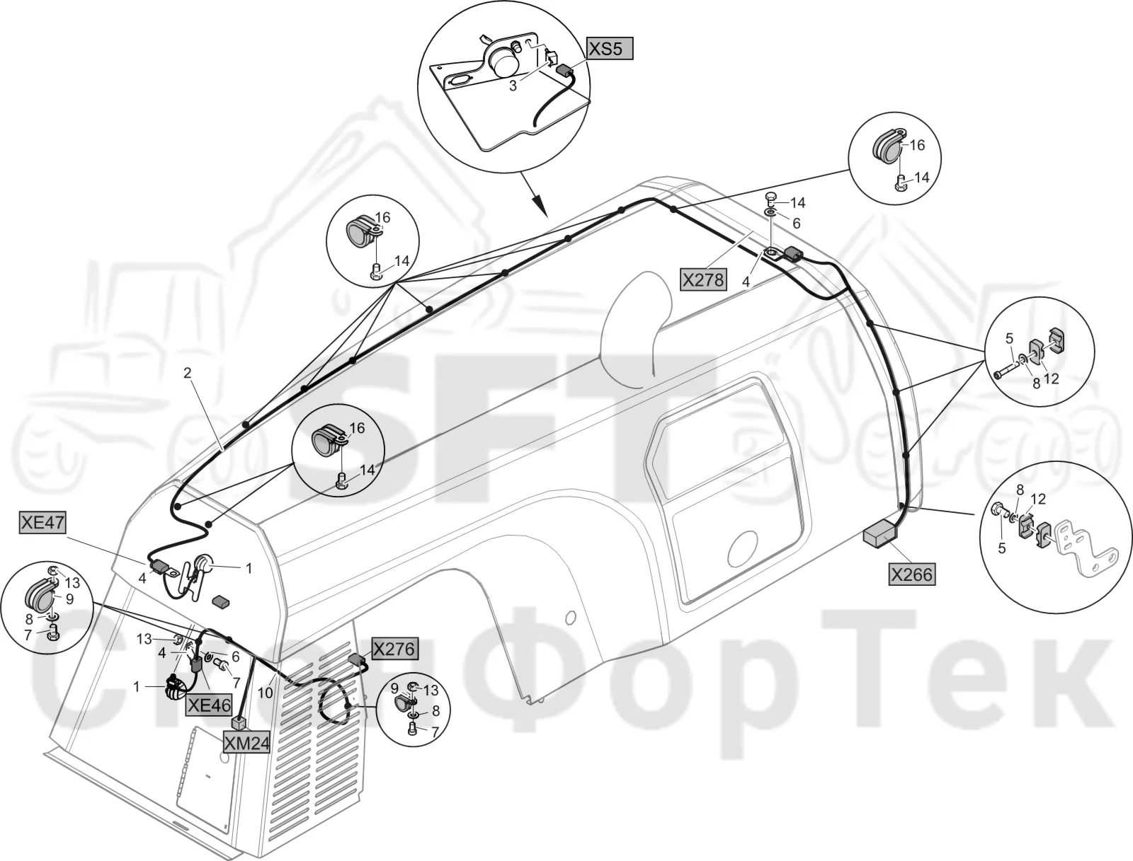 Схема: Komatsu / Лесозаготовительные машины / 951 S/N 9510004367- / Каталог запасных частей / шасси / Капоты / Отсек двигателя, лампа 9510004561-