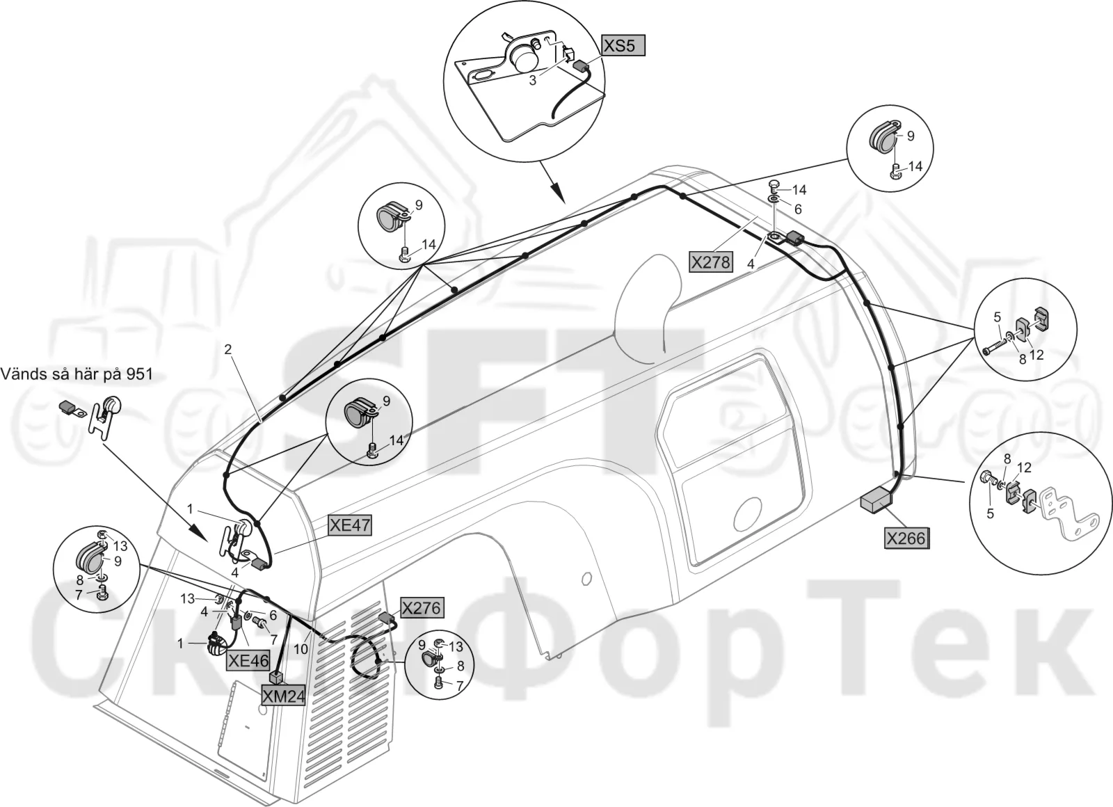 Схема: Komatsu / Лесозаготовительные машины / 911 S/N 9112062167- / Каталог запасных частей / шасси / Капоты / Отсек двигателя, лампа