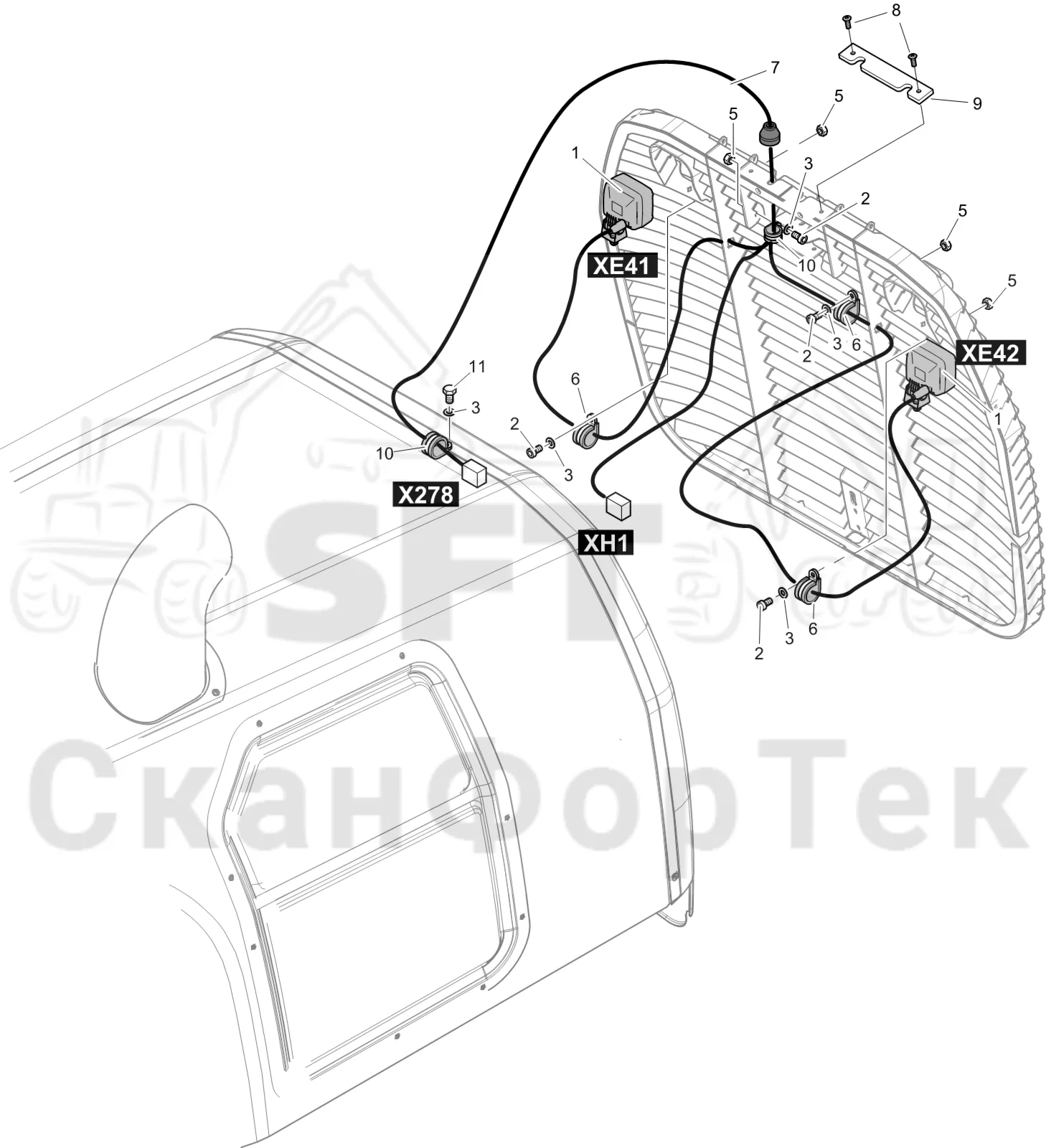Схема: Komatsu / Лесозаготовительные машины / 931 S/N 9310021067- / Каталог запасных частей / шасси / Капоты / Рабочие лампы LED