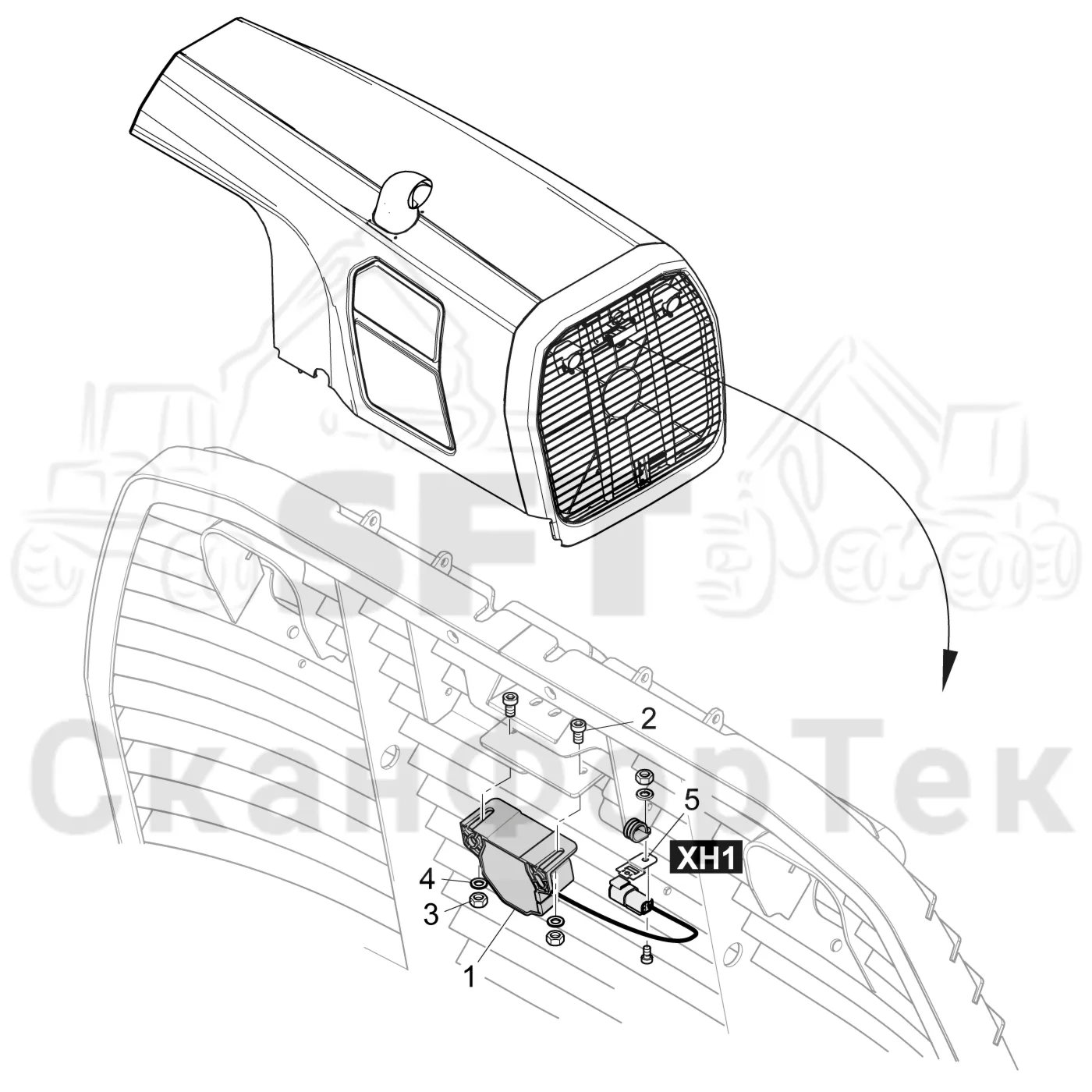 Схема: Komatsu / Лесозаготовительные машины / 931 S/N 9310021067- / Каталог запасных частей / шасси / Капоты / Зуммер