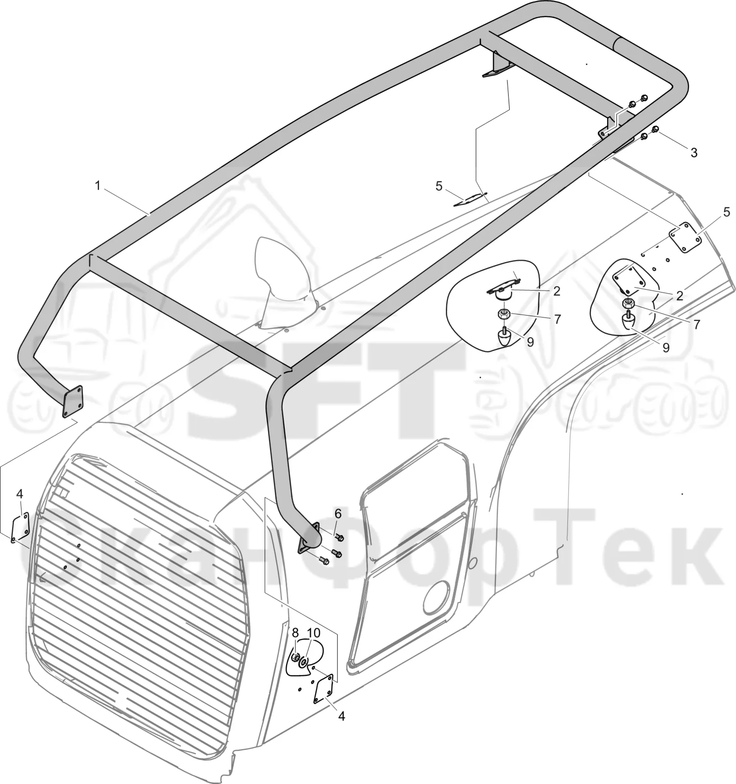 Схема: Komatsu / Лесозаготовительные машины / 901 S/N 9010053267- / Каталог запасных частей / шасси / Капоты / Protection hoods