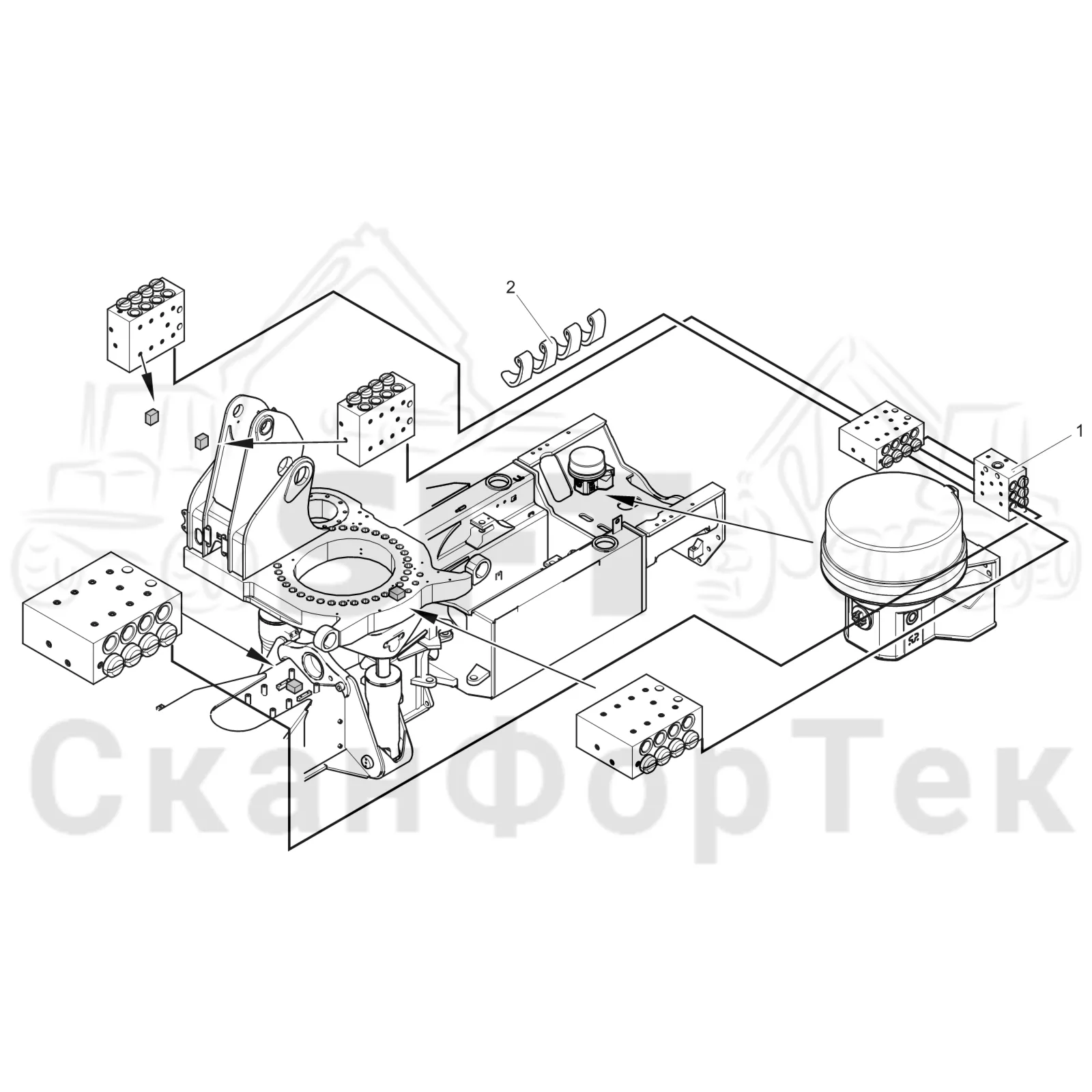 Схема: Komatsu / Лесозаготовительные машины / 931 S/N 9310021067- / Каталог запасных частей / шасси / Центральная смазка / Коллектор для смазки