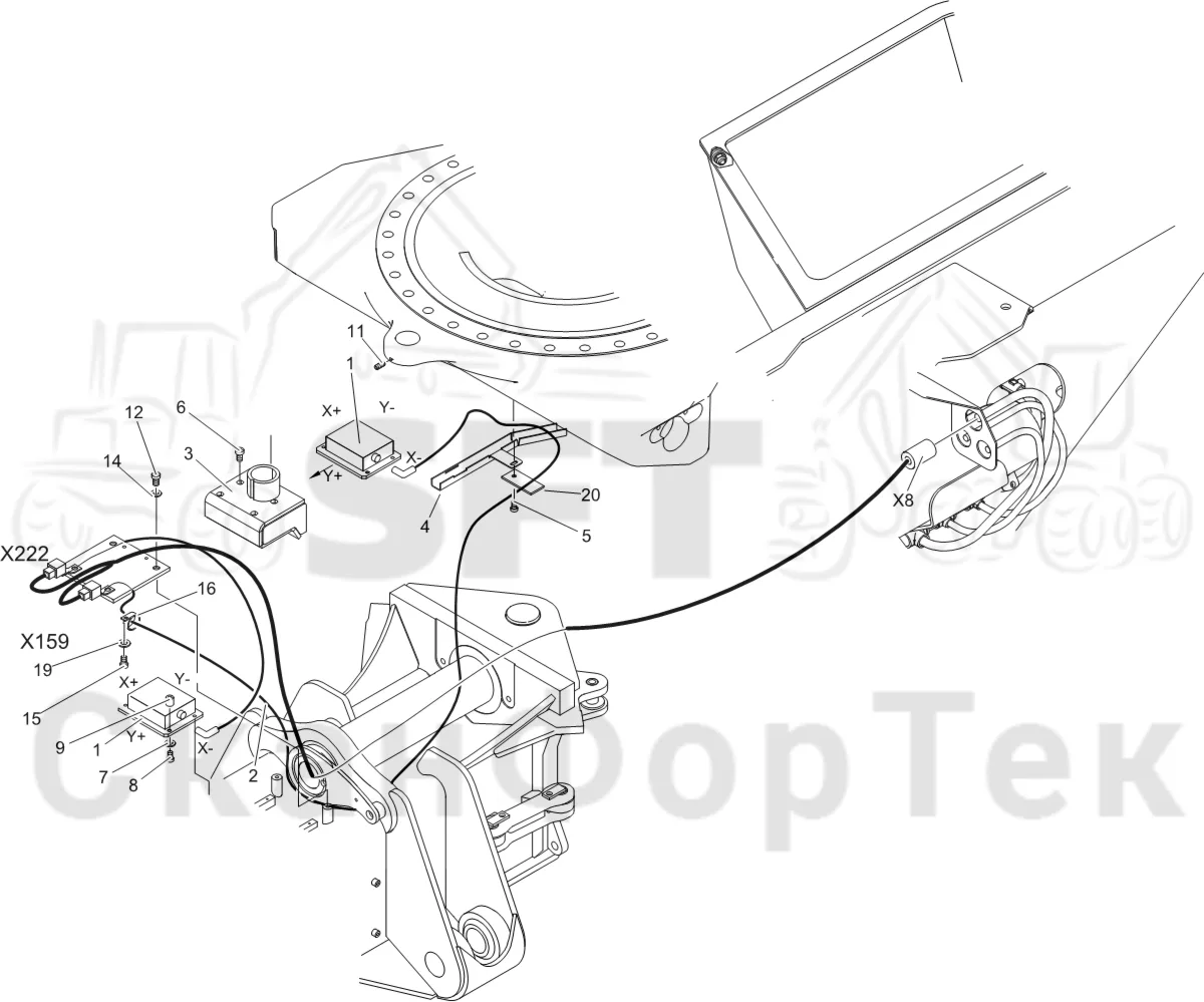 Схема: Komatsu / Лесозаготовительные машины / 931 S/N 9310021067- / Каталог запасных частей / шасси / Датчик автовыравнивания, рама