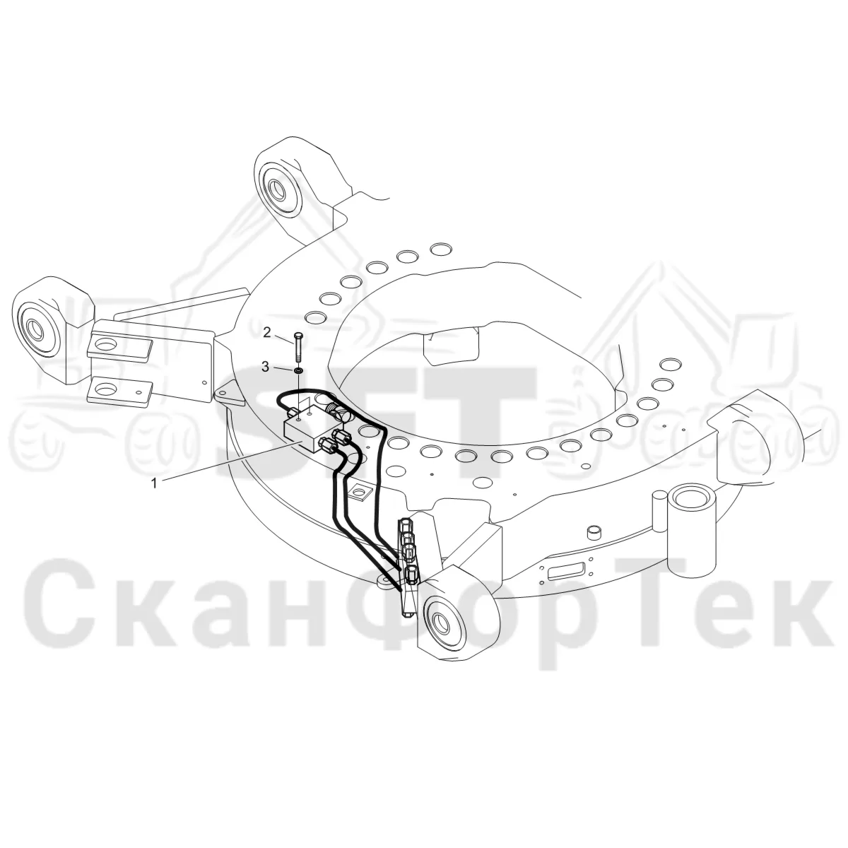 Схема: Komatsu / Лесозаготовительные машины / 931XC S/N 9313021208- / Каталог запасных частей / шасси / Центральная смазка / Смазка Поворотная платформа