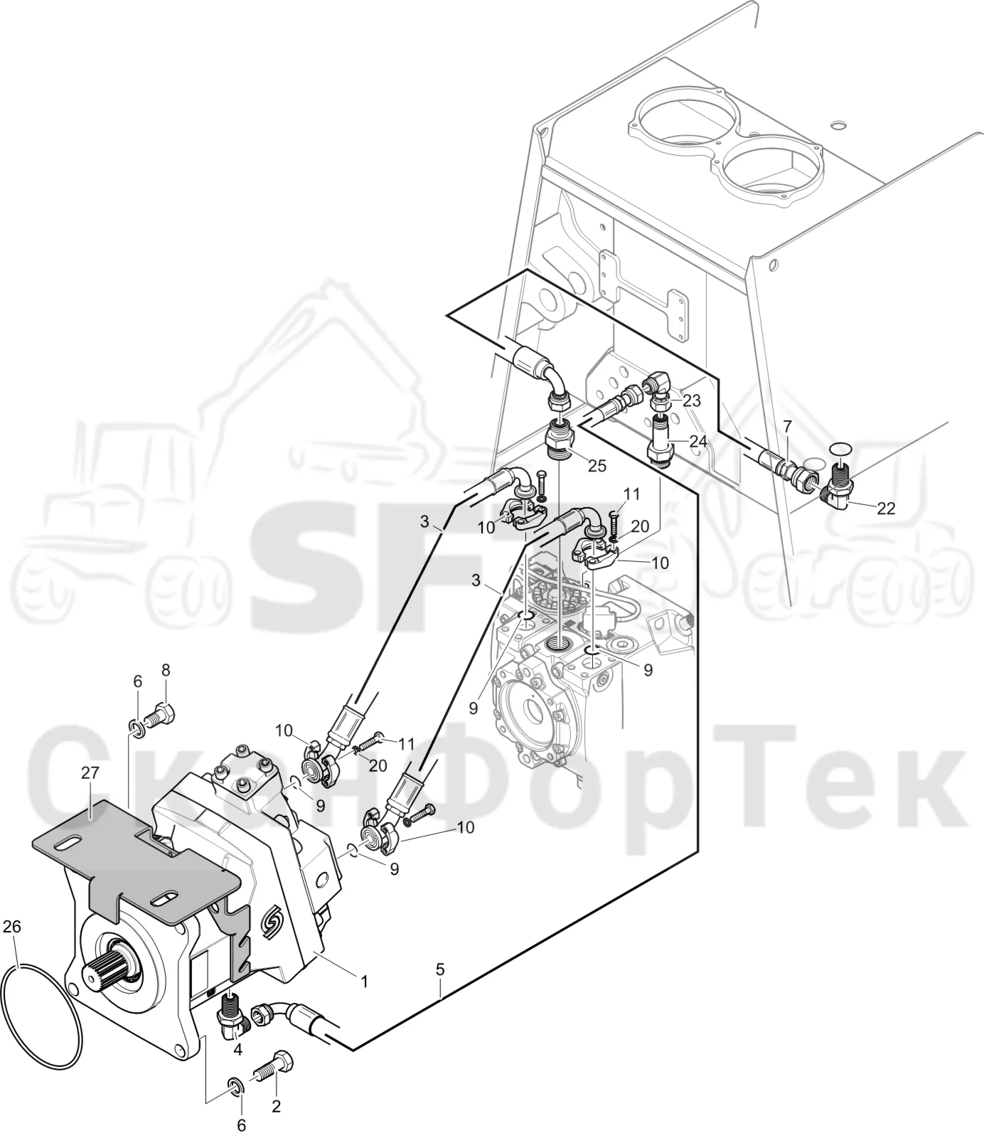 Схема: Komatsu / Лесозаготовительные машины / 951 S/N 9510004367- / Каталог запасных частей / Коробка передач / Гидростат / Гидравлика гидростата