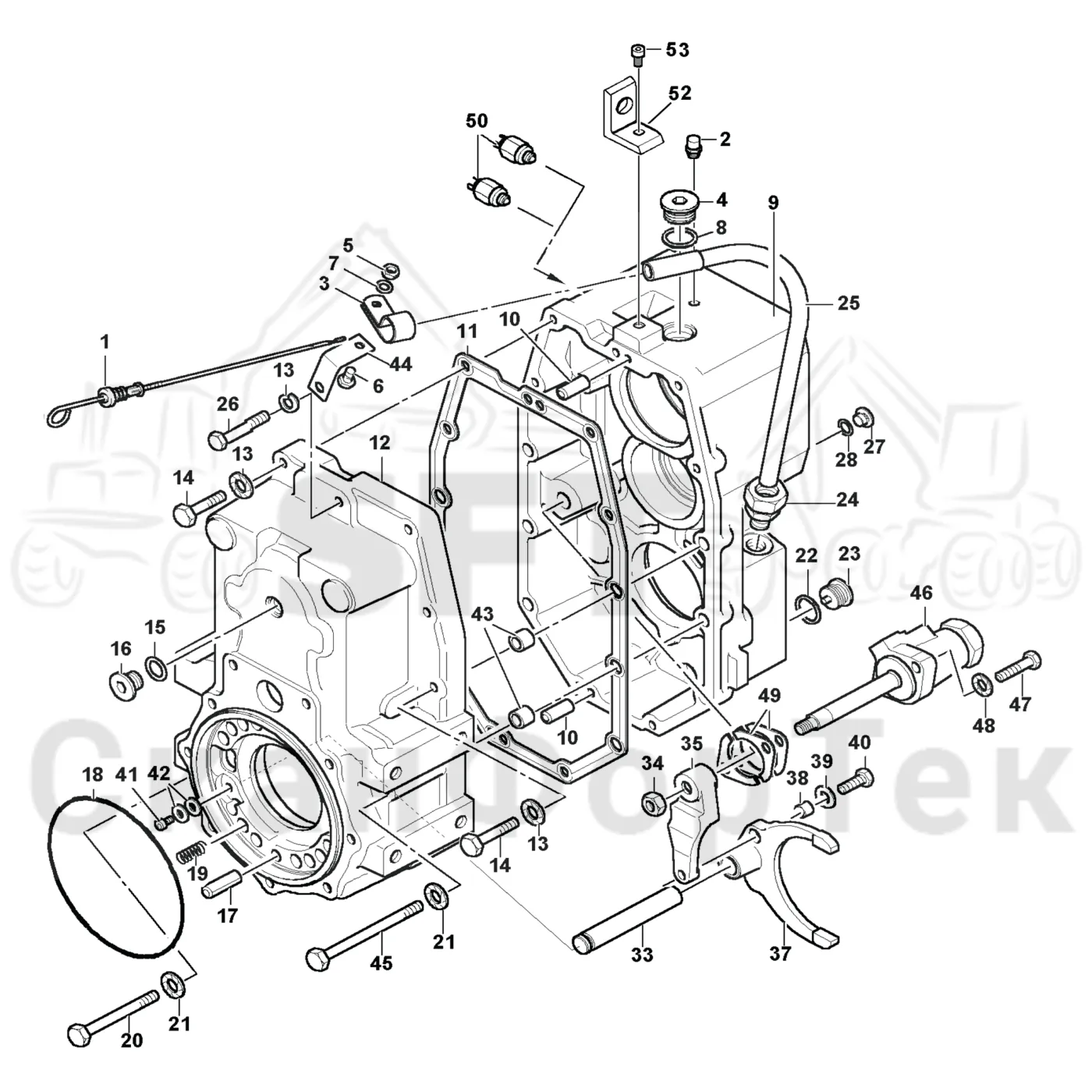 Схема: Komatsu / Лесозаготовительные машины / 951 S/N 9510004367- / Каталог запасных частей / Коробка передач / Редуктор / Корпус редуктора