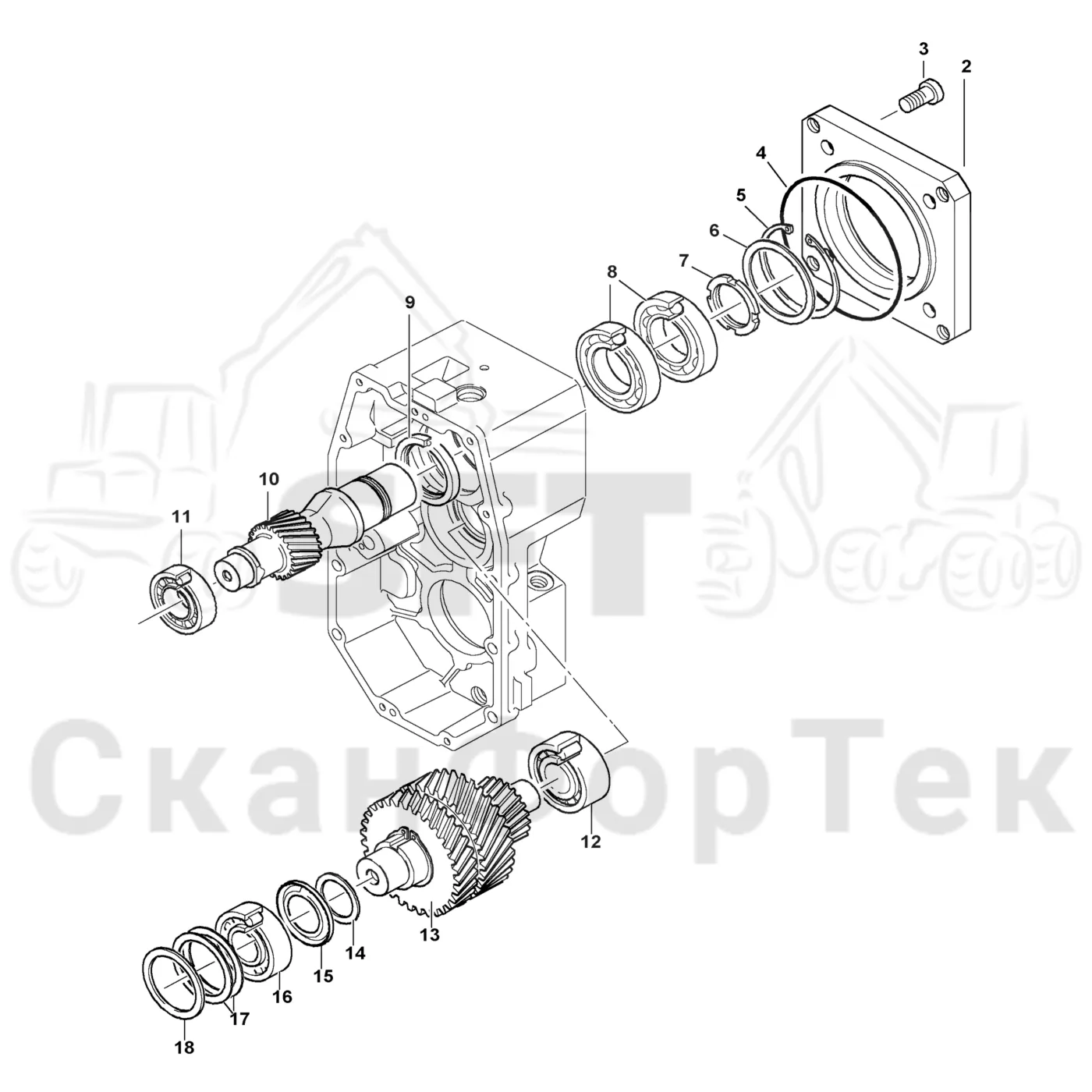 Схема: Komatsu / Лесозаготовительные машины / 951 S/N 9510004367- / Каталог запасных частей / Коробка передач / Редуктор / Комплект шестерен редуктора