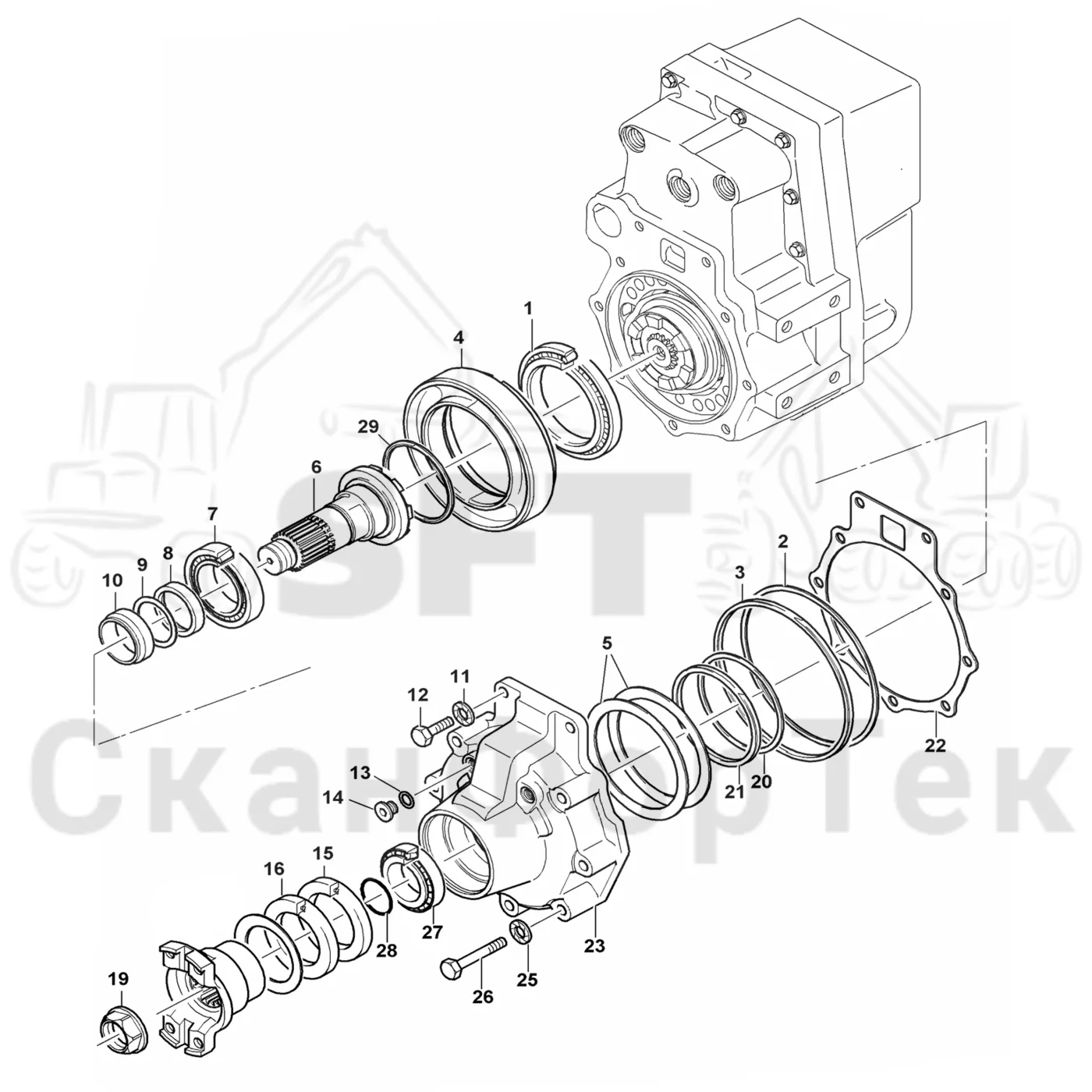 Схема: Komatsu / Лесозаготовительные машины / 951 S/N 9510004367- / Каталог запасных частей / Коробка передач / Редуктор / Комплект шестерен входного вала