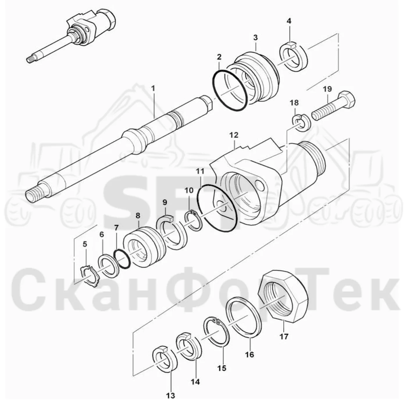 Схема: Komatsu / Лесозаготовительные машины / 901 S/N 9010053267- / Каталог запасных частей / Коробка передач / Редуктор / Цилиндр переключения повышающей-понижающей передачи