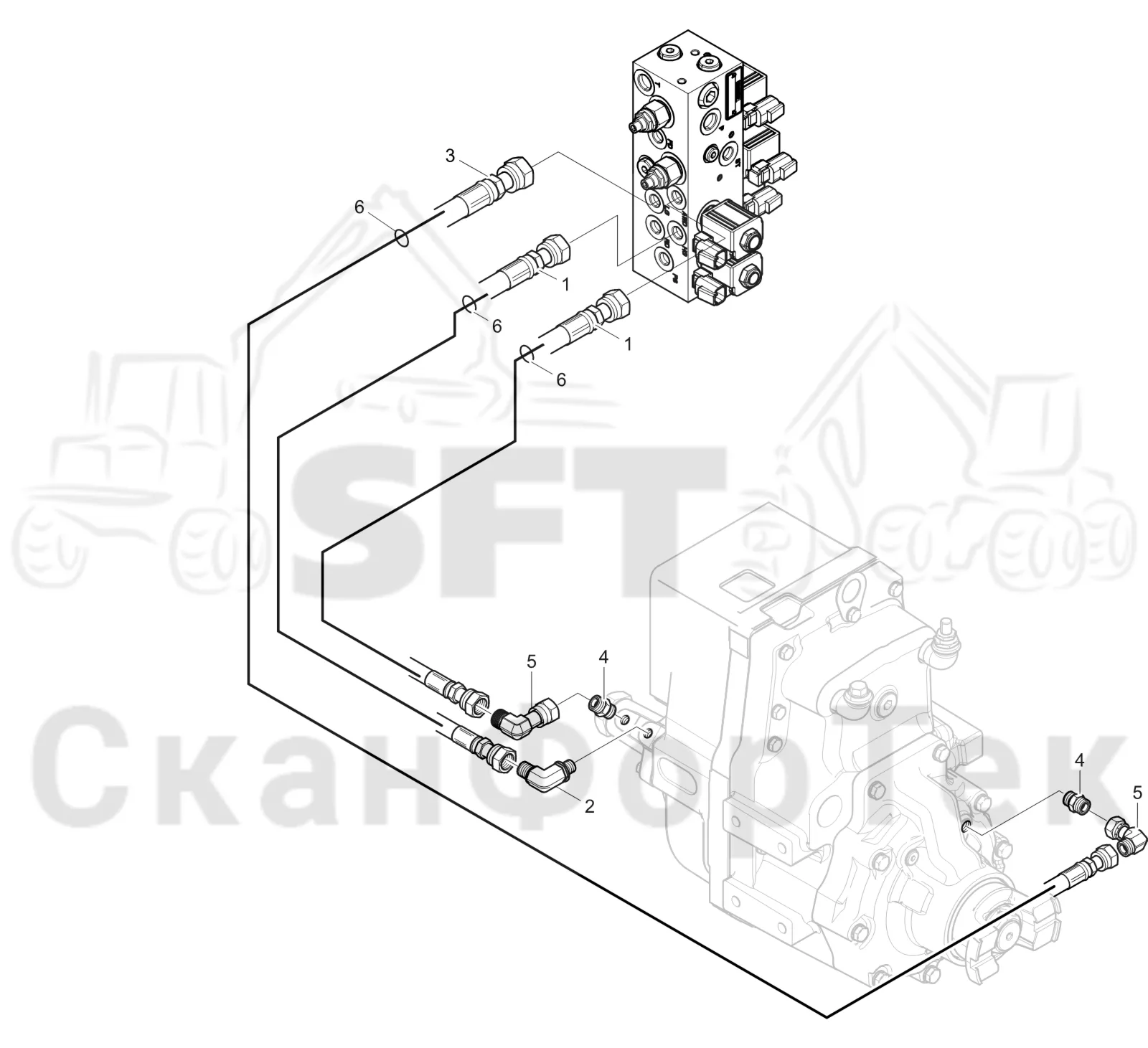 Схема: Komatsu / Лесозаготовительные машины / 901 S/N 9010053267- / Каталог запасных частей / Коробка передач / Редуктор / Гидравлическое оборудование переключения повышающей-понижающей передачи/с полным приводом на все колеса