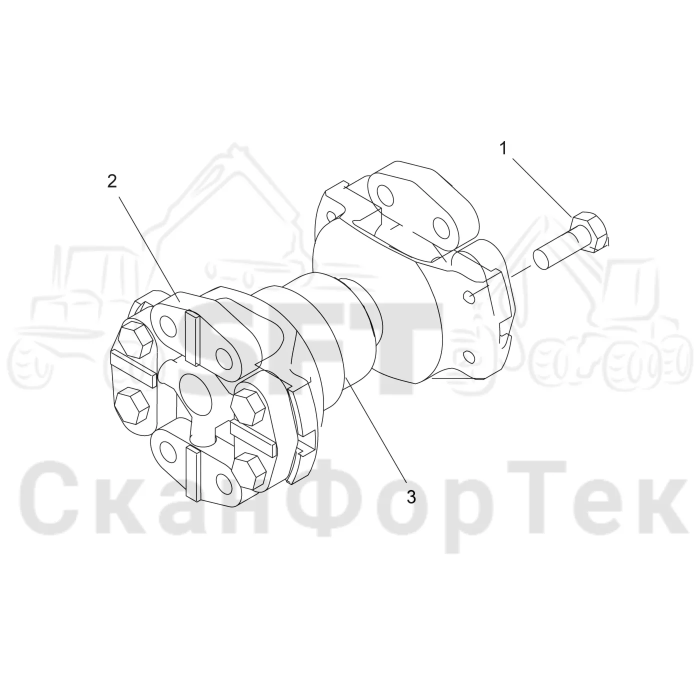 Схема: Komatsu / Форвардер / 875 S/N 8750000010- / Каталог запасных частей / Коробка передач / Карданная передача / Карданная передача +350/0 / Карданный вал