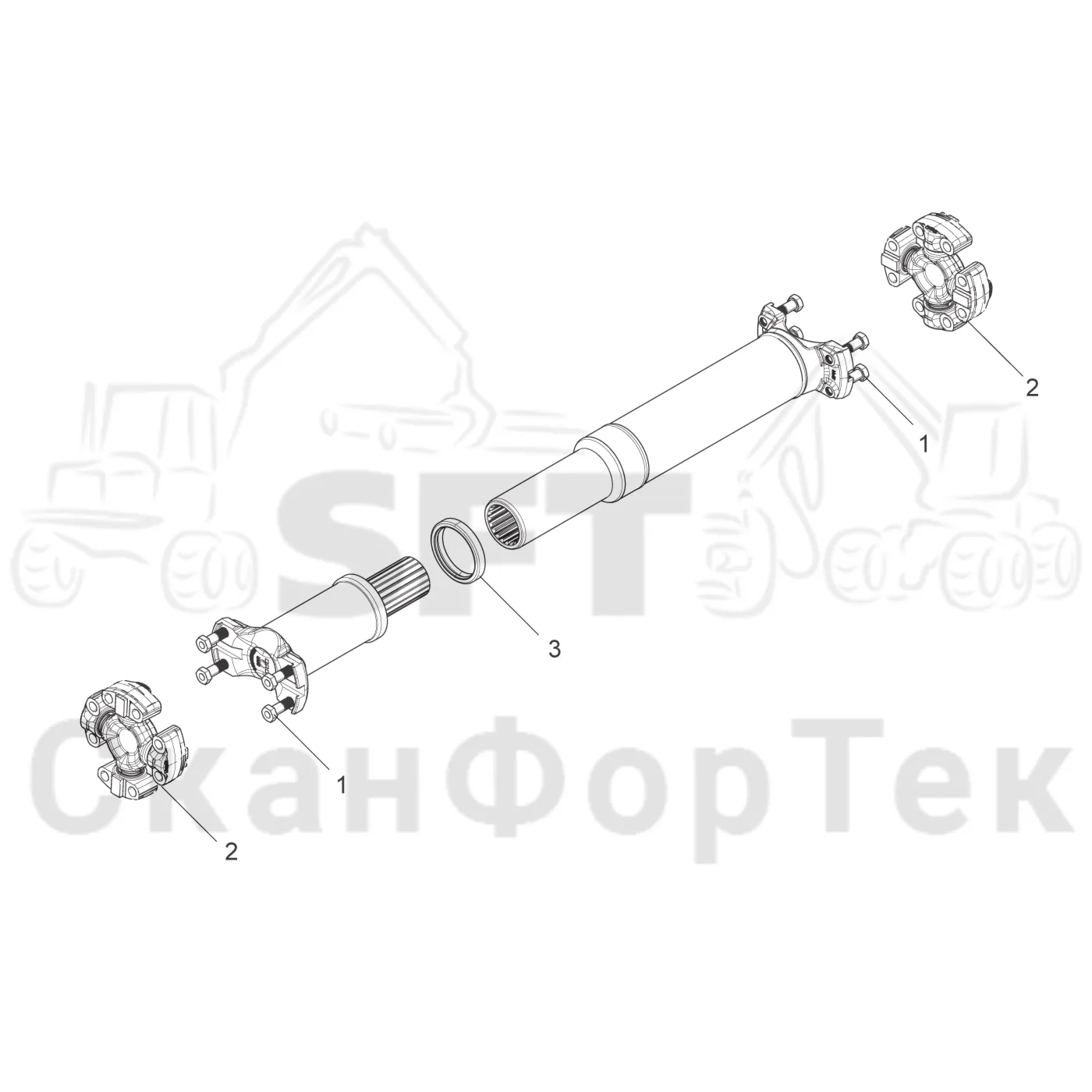 Схема: Komatsu / Форвардер / 855 S/N 8550022010- / Каталог запасных частей / Коробка передач / Карданная передача / Карданная передача +350/0 / Карданный вал