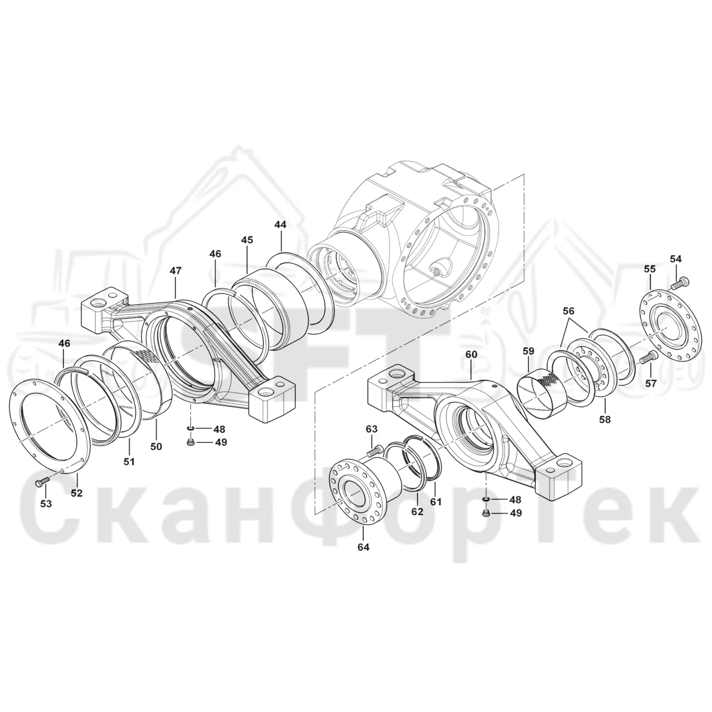 Схема: Komatsu / Лесозаготовительные машины / 951 S/N 9510004367- / Каталог запасных частей / Коробка передач / Ось / Подвеска