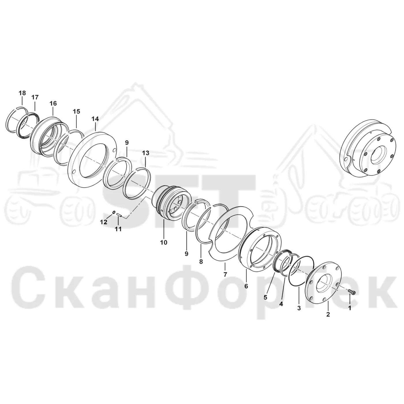 Схема: Komatsu / Лесозаготовительные машины / 951 S/N 9510004367- / Каталог запасных частей / Коробка передач / Ось / Тормозной цилиндр