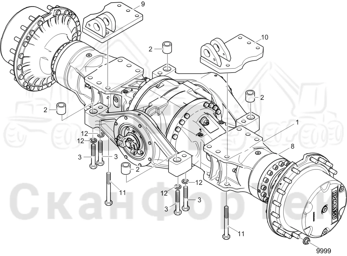 Схема: Komatsu / Лесозаготовительные машины / 951 S/N 9510004367- / Каталог запасных частей / Коробка передач / Ось / Мост задний