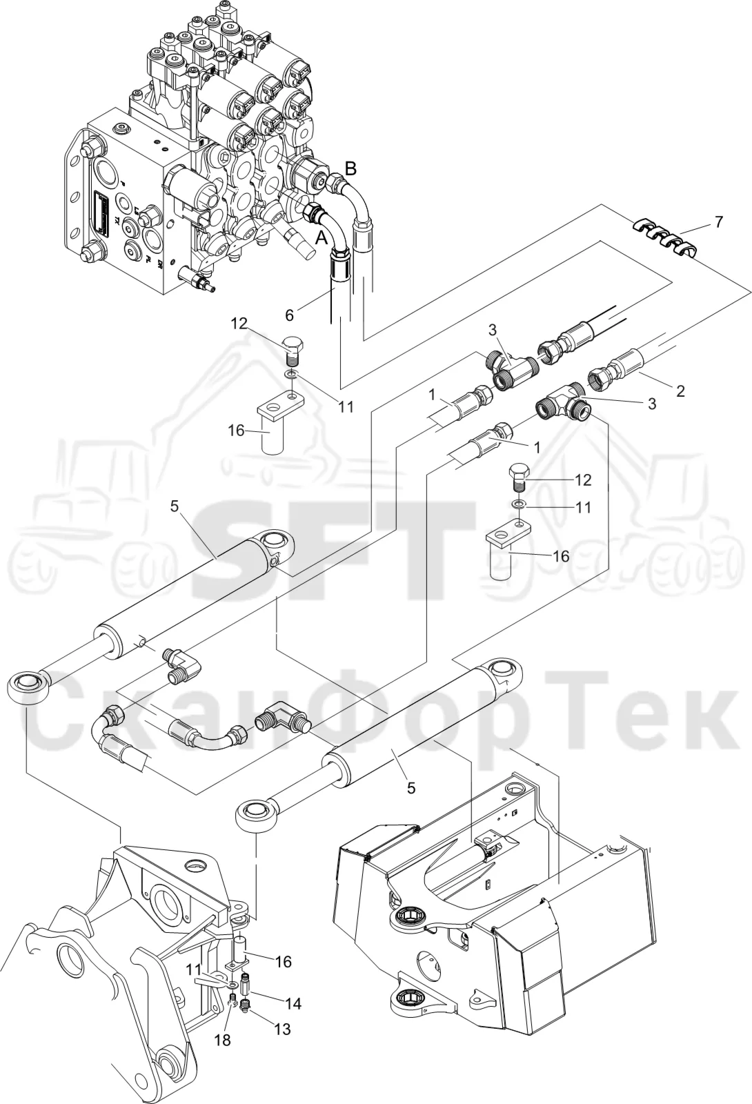 Схема: Komatsu / Лесозаготовительные машины / 911 S/N 9112062167- / Каталог запасных частей / Рулевое управление / Гидравлическое оборудование рулевого управления движением по грунту