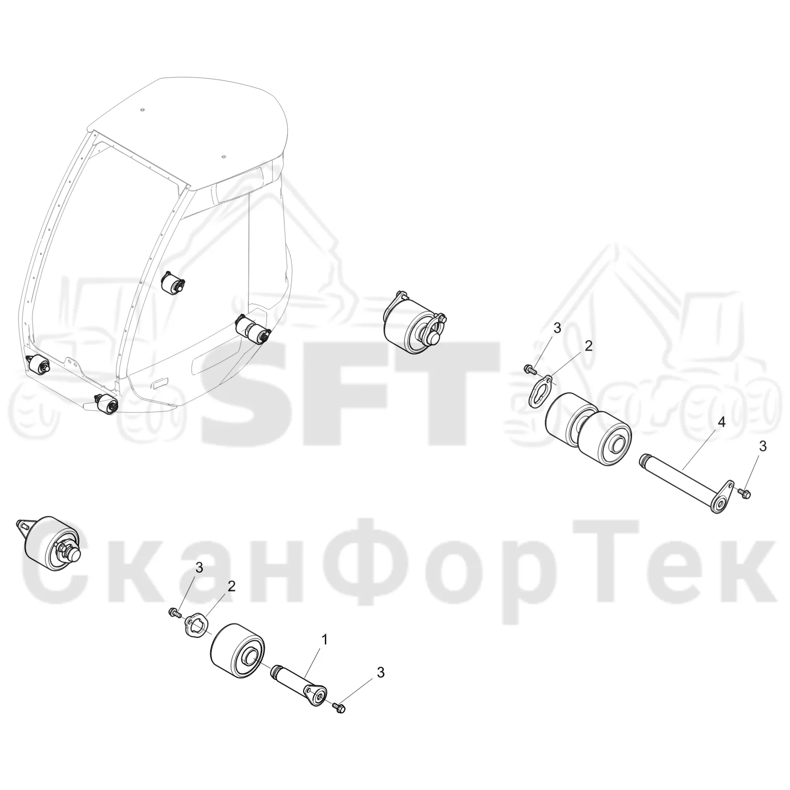 Схема: Komatsu / Лесозаготовительные машины / 911 S/N 9110062167- / Каталог запасных частей / Кабина / Кабина / Установка кабины