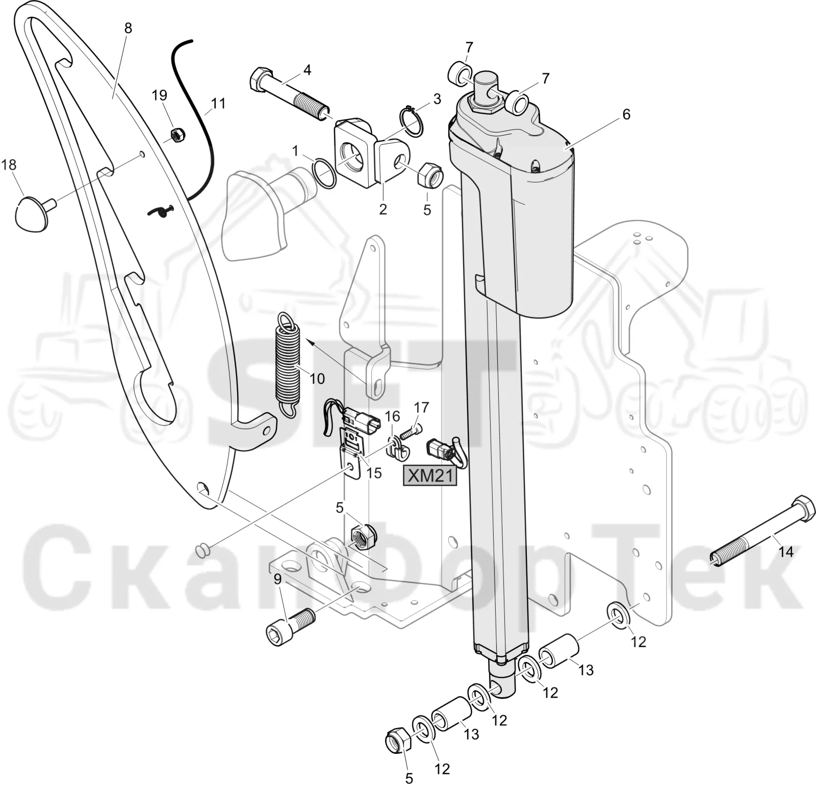 Схема: Komatsu / Лесозаготовительные машины / 951 S/N 9510004367- / Каталог запасных частей / Кабина / Кабина / Наклон кабины