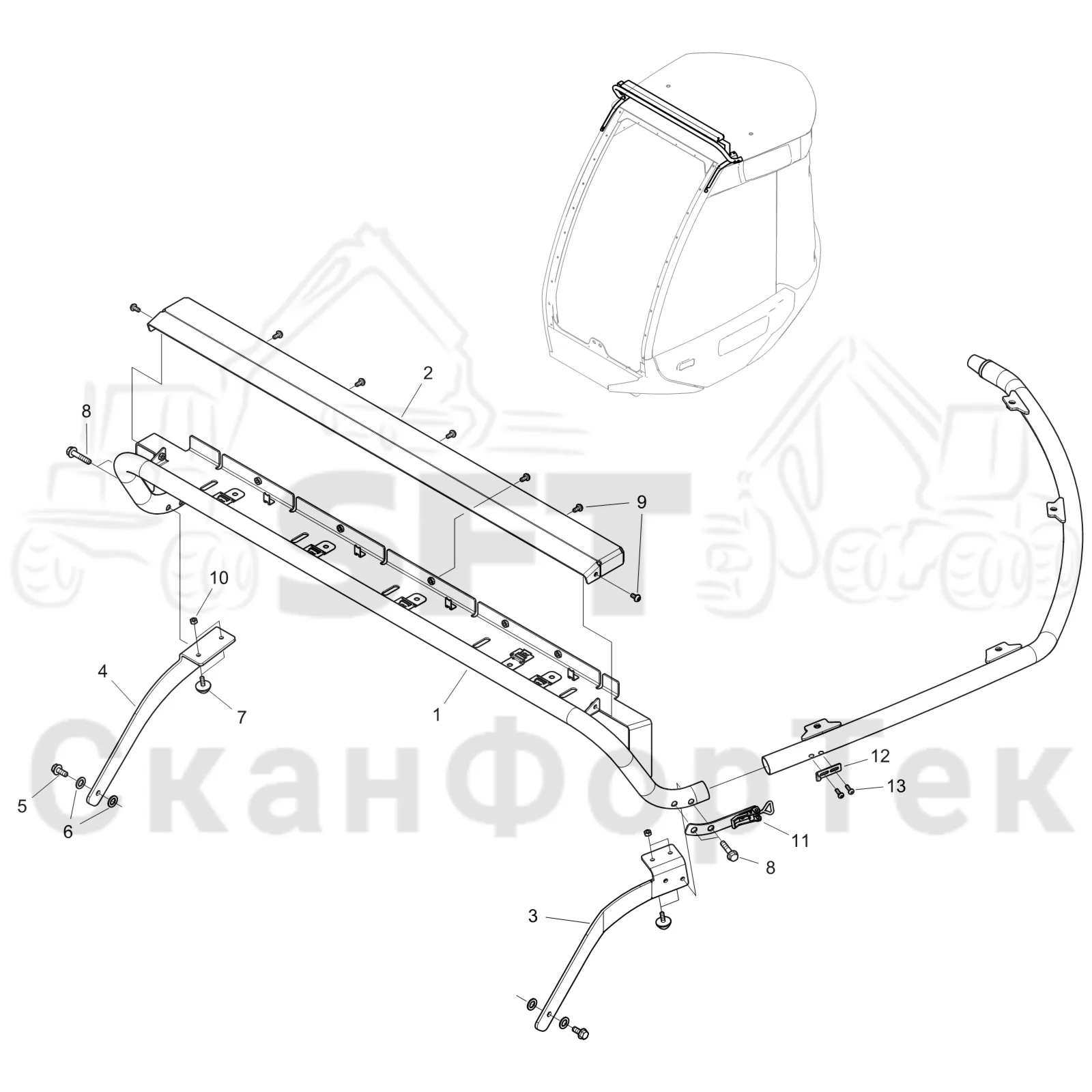Схема: Komatsu / Лесозаготовительные машины / 901 S/N 9010053267- / Каталог запасных частей / Кабина / Кабина / Узел освещения