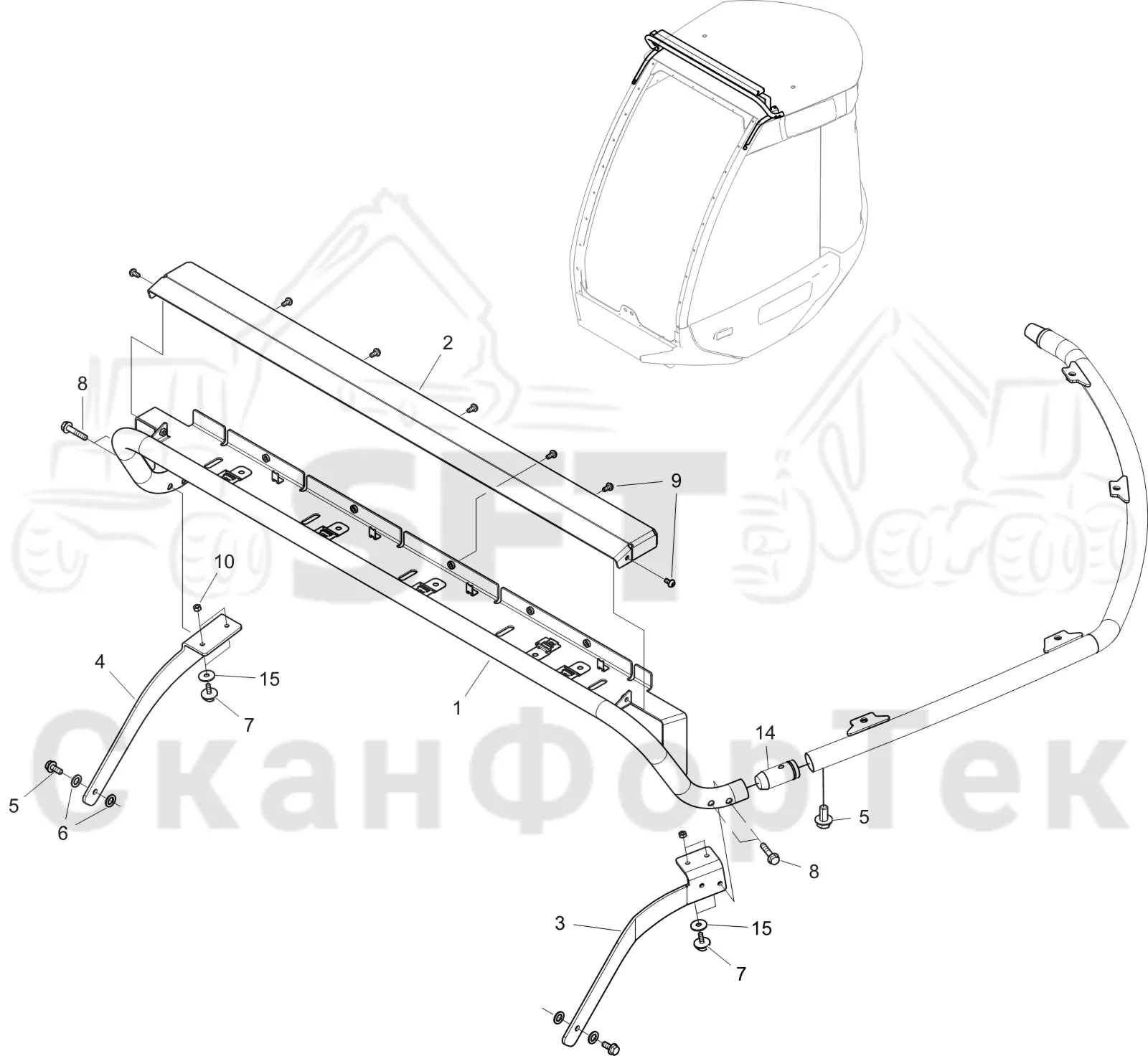 Схема: Komatsu / Лесозаготовительные машины / 901 S/N 9010053267- / Каталог запасных частей / Кабина / Кабина / Узел освещения 9010053389-