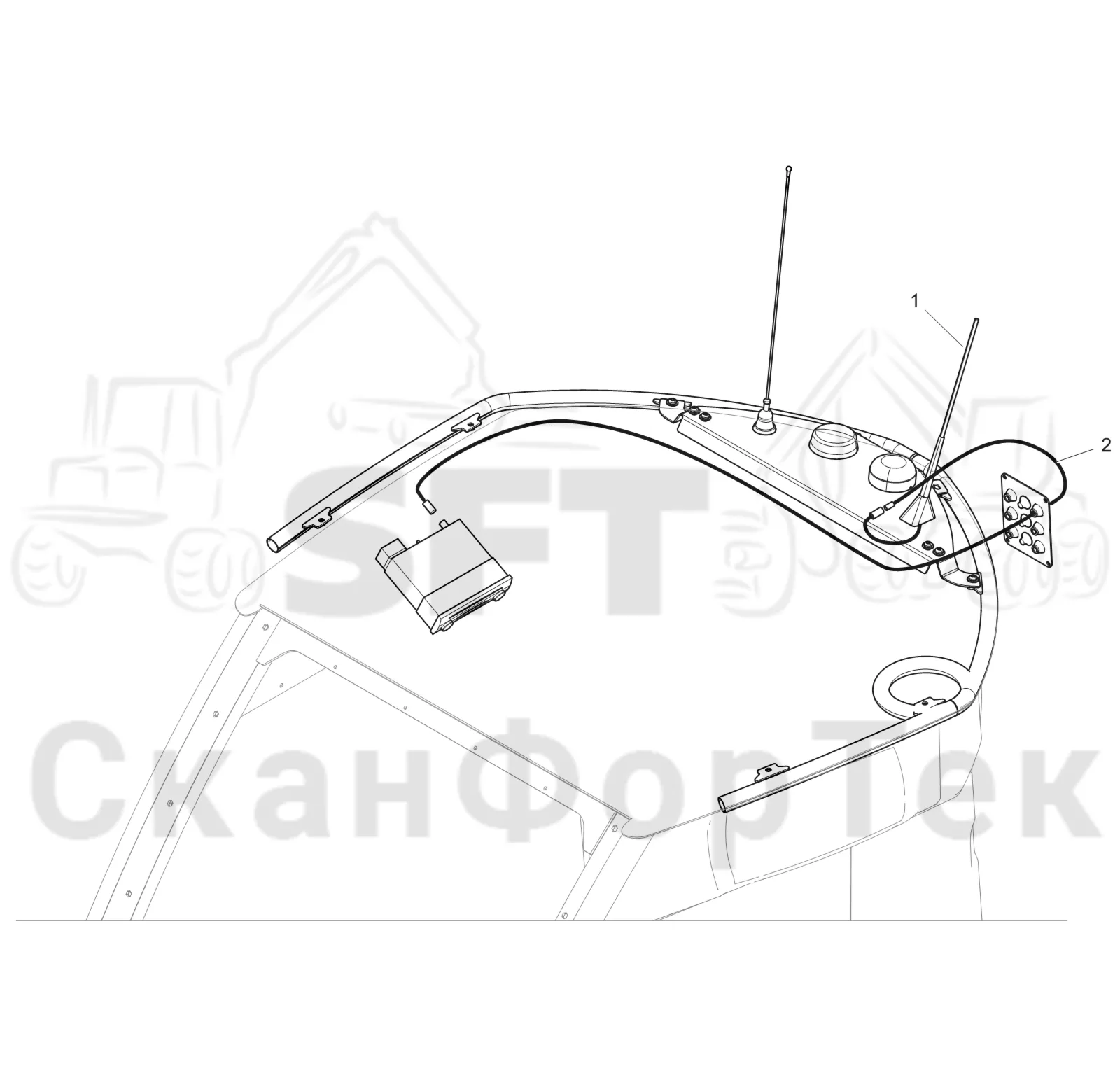 Схема: Komatsu / Лесозаготовительные машины / 911 S/N 9112062167- / Каталог запасных частей / Кабина / Кабина / Антенна
