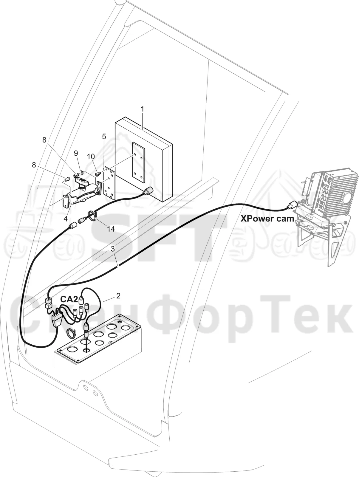 Схема: Komatsu / Лесозаготовительные машины / 931 S/N 9310021067- / Каталог запасных частей / Кабина / Кабина / Электрооборудование камера заднего вида