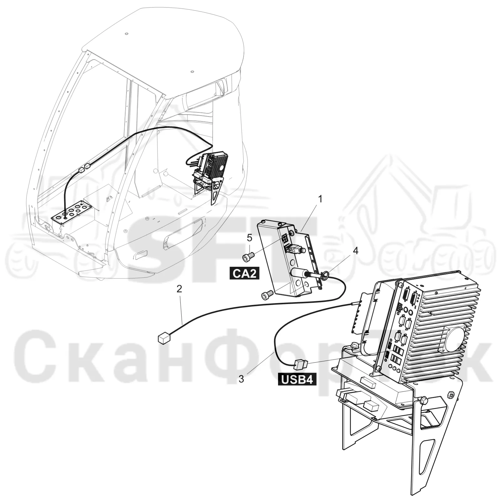 Схема: Komatsu / Лесозаготовительные машины / 901 S/N 9010053267- / Каталог запасных частей / Кабина / Кабина / Электрооборудование камера заднего вида S/N 9010053321-