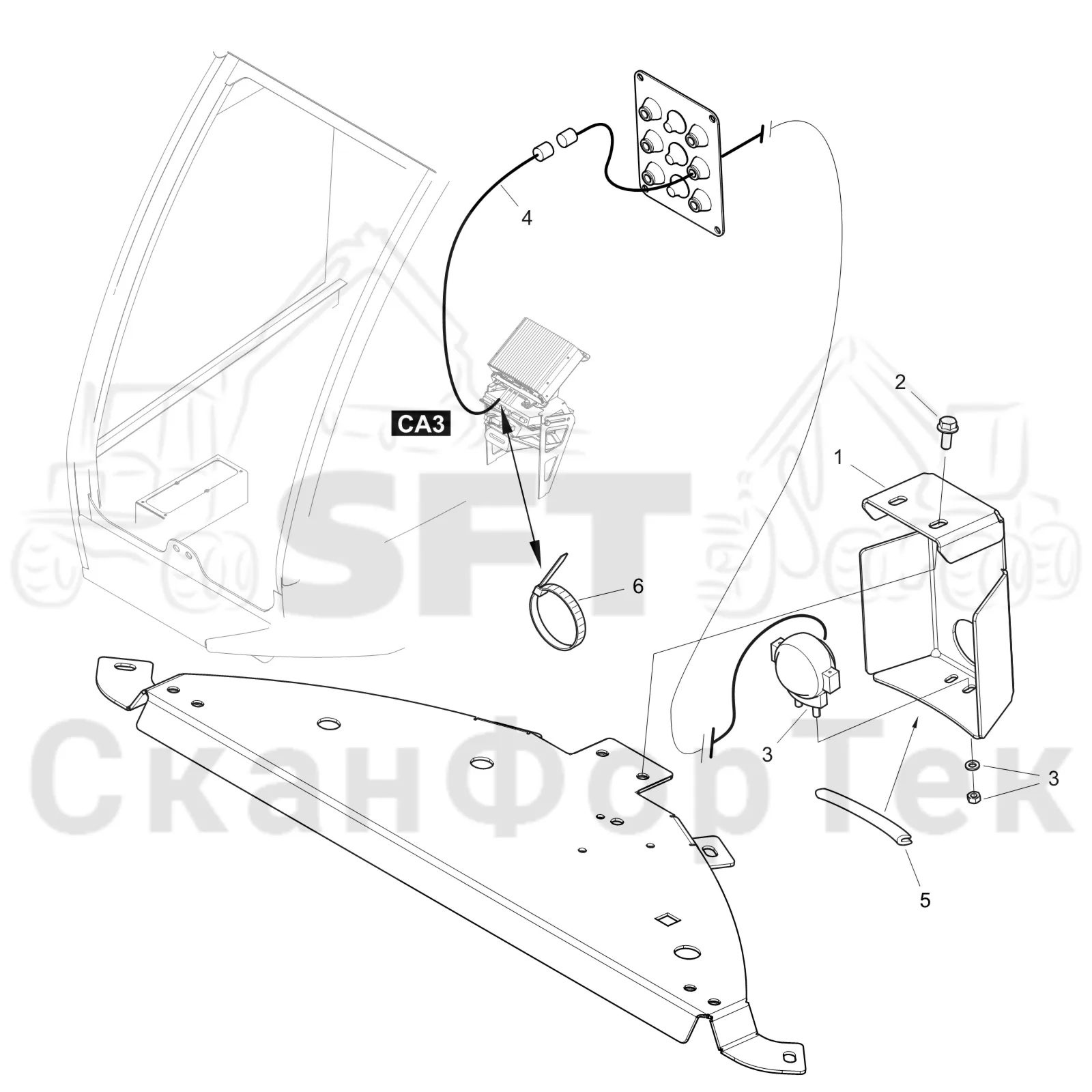 Схема: Komatsu / Лесозаготовительные машины / 931XC S/N 9313021208- / Каталог запасных частей / Кабина / Кабина / Электрооборудование камера заднего вида