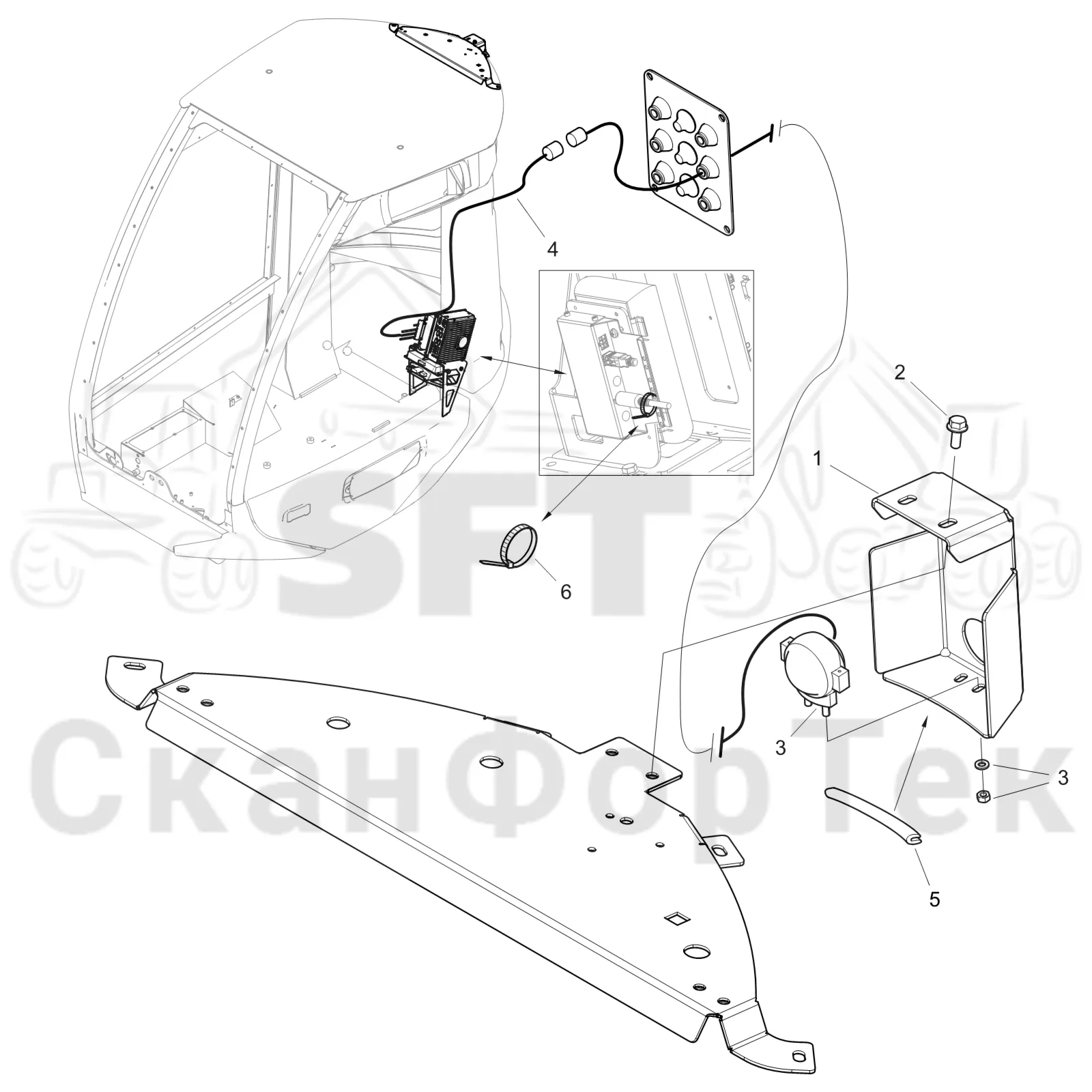 Схема: Komatsu / Лесозаготовительные машины / 901 S/N 9010053267- / Каталог запасных частей / Кабина / Кабина / Camera