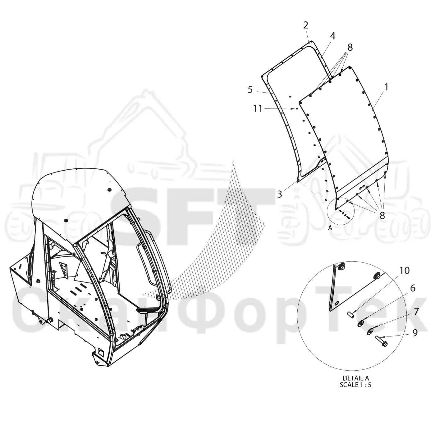 Схема: Komatsu / Лесозаготовительные машины / 931XC S/N 9313021208- / Каталог запасных частей / Кабина / Экраны / Экран