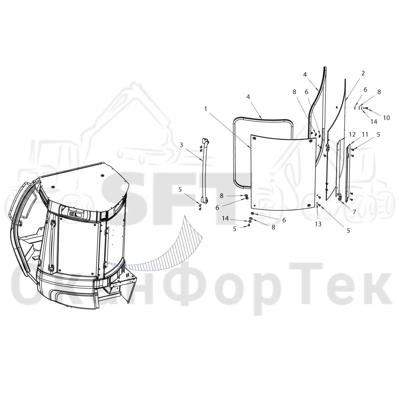 Схема: Komatsu / Лесозаготовительные машины / 951 S/N 9510004367- / Каталог запасных частей / Кабина / Экраны / Экраны Std