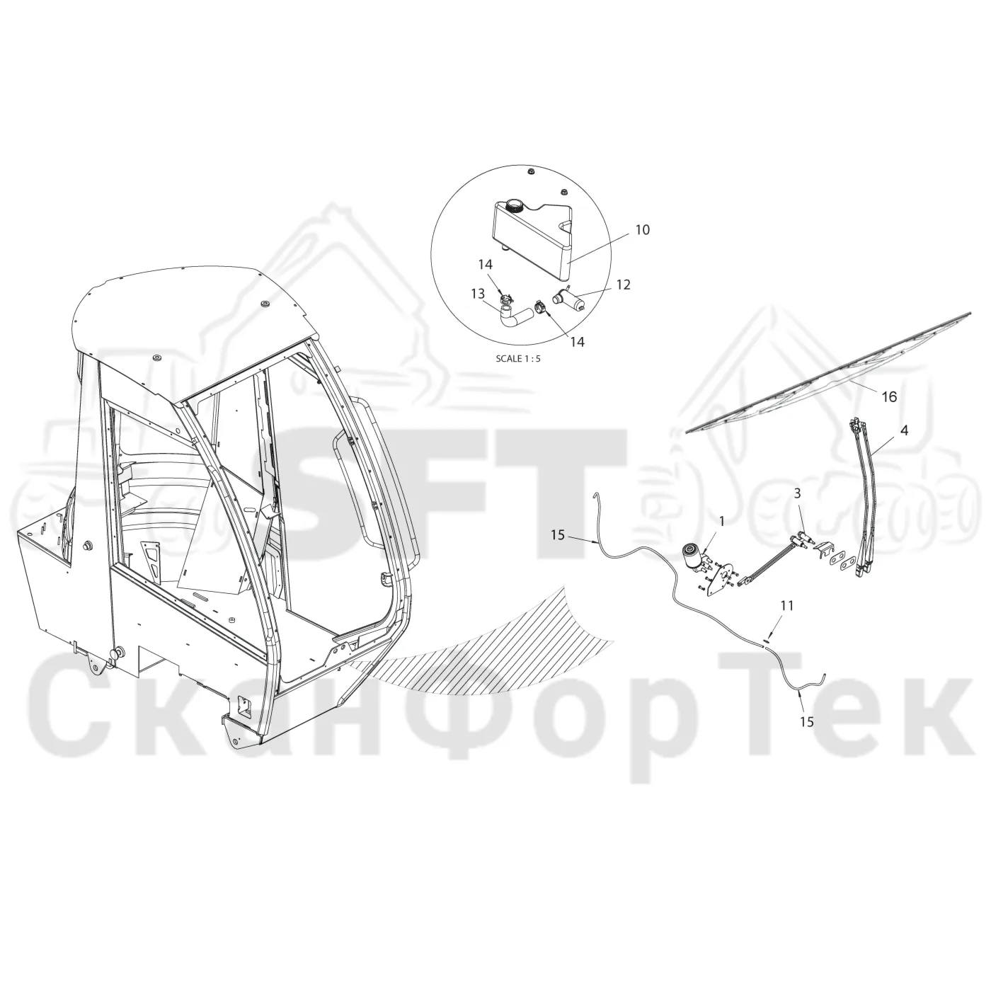 Схема: Komatsu / Лесозаготовительные машины / 931XC S/N 9313021208- / Каталог запасных частей / Кабина / Экраны / Движок