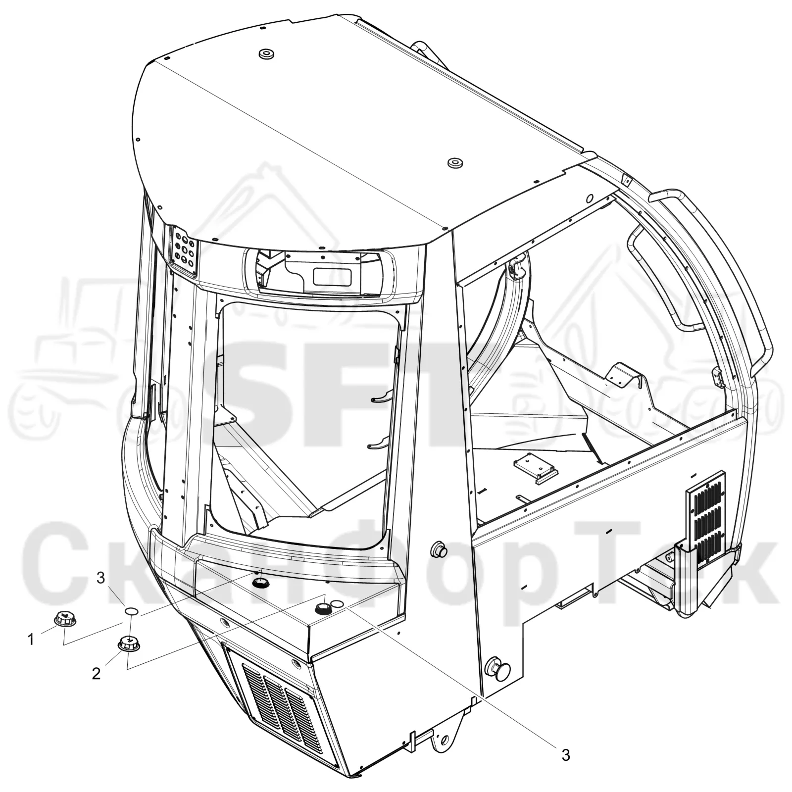 Схема: Komatsu / Лесозаготовительные машины / 931XC S/N 9313021208- / Каталог запасных частей / Кабина / Экраны / крышка заливной горловины