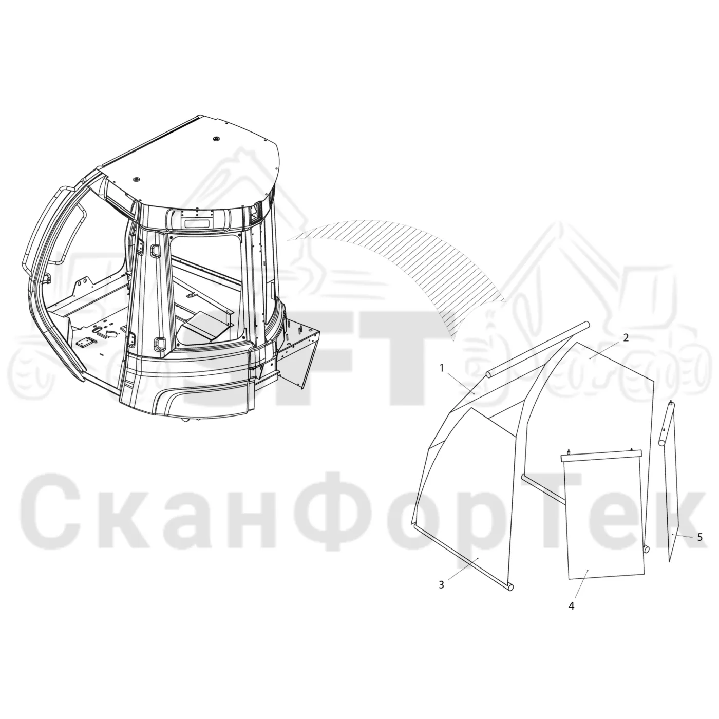 Схема: Komatsu / Лесозаготовительные машины / 931XC S/N 9313021208- / Каталог запасных частей / Кабина / Экраны / Солнцезащитный комплект
