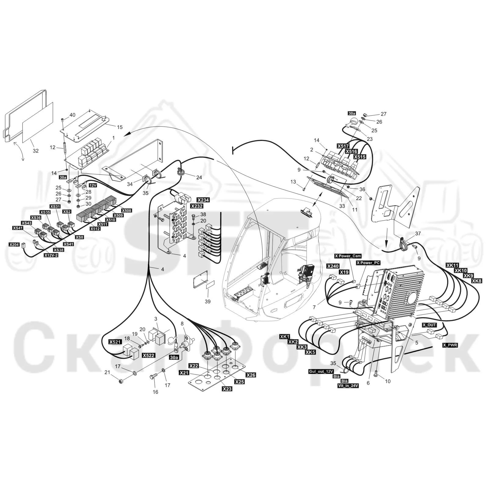 Схема: Komatsu / Лесозаготовительные машины / 911 S/N 9112062167- / Каталог запасных частей / Кабина / Салон / Панель электрооборудования