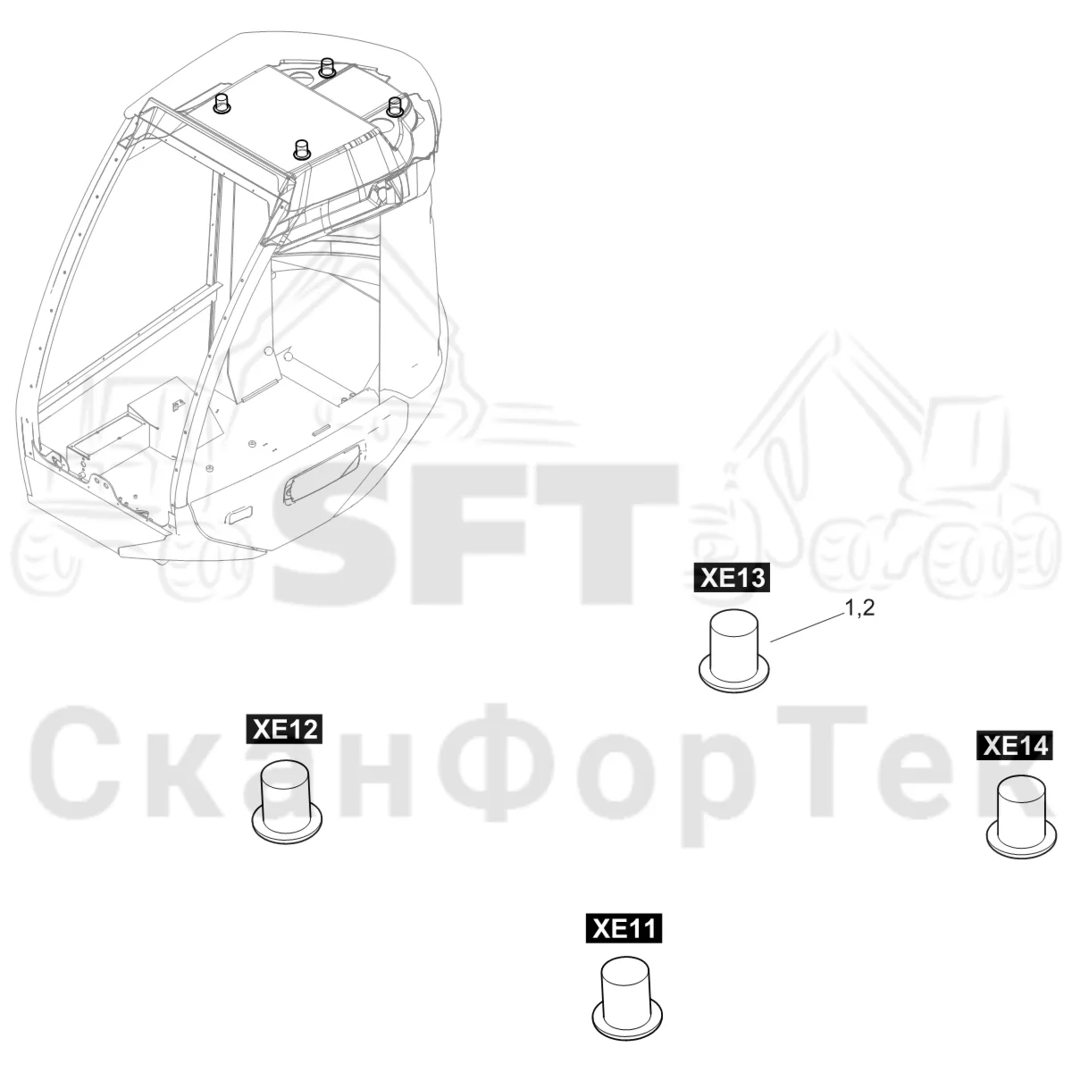 Схема: Komatsu / Лесозаготовительные машины / 931 S/N 9310021067- / Каталог запасных частей / Кабина / Салон / внутреннего освещения Комплект электрооборудования