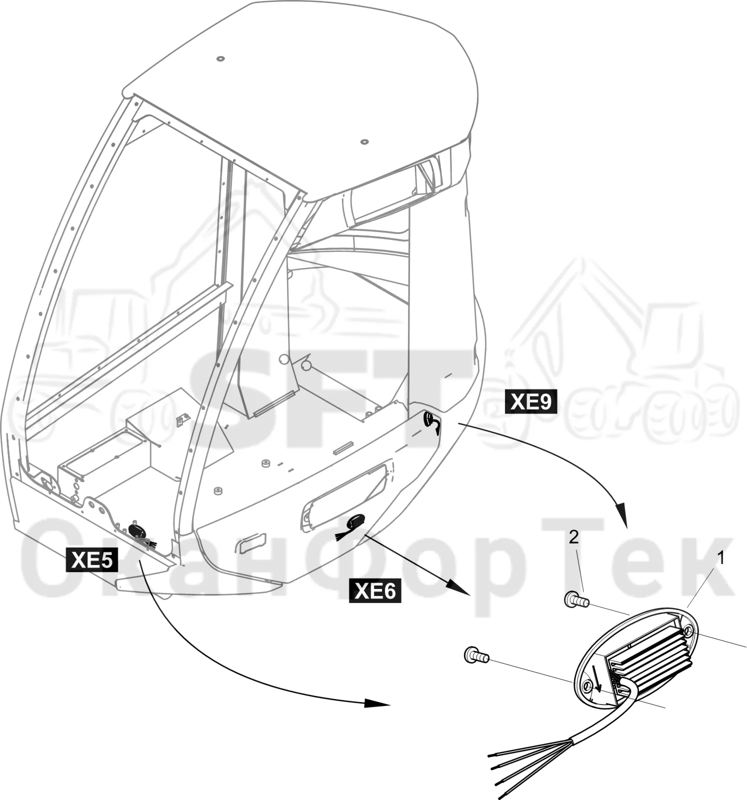 Схема: Komatsu / Лесозаготовительные машины / 911 S/N 9110062167- / Каталог запасных частей / Кабина / Салон / внутреннего освещения Комплект электрооборудования
