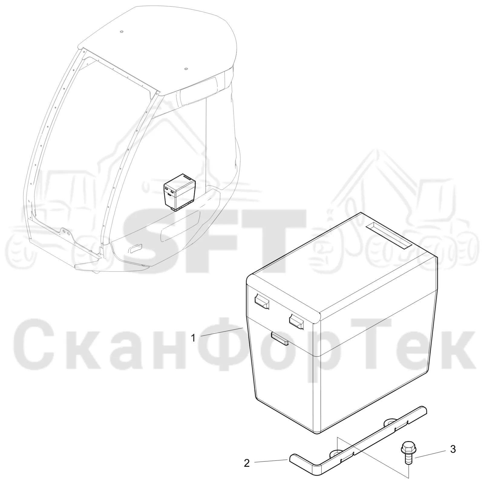 Схема: Komatsu / Лесозаготовительные машины / 911 S/N 9110062167- / Каталог запасных частей / Кабина / Салон / Холодильник