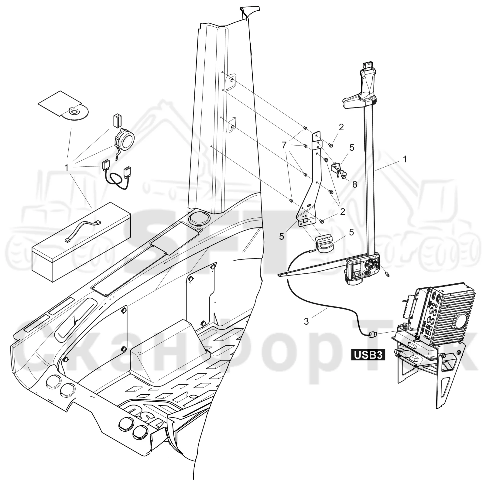 Схема: Komatsu / Лесозаготовительные машины / 951 S/N 9510004367- / Каталог запасных частей / Кабина / Салон / Штангенциркуль