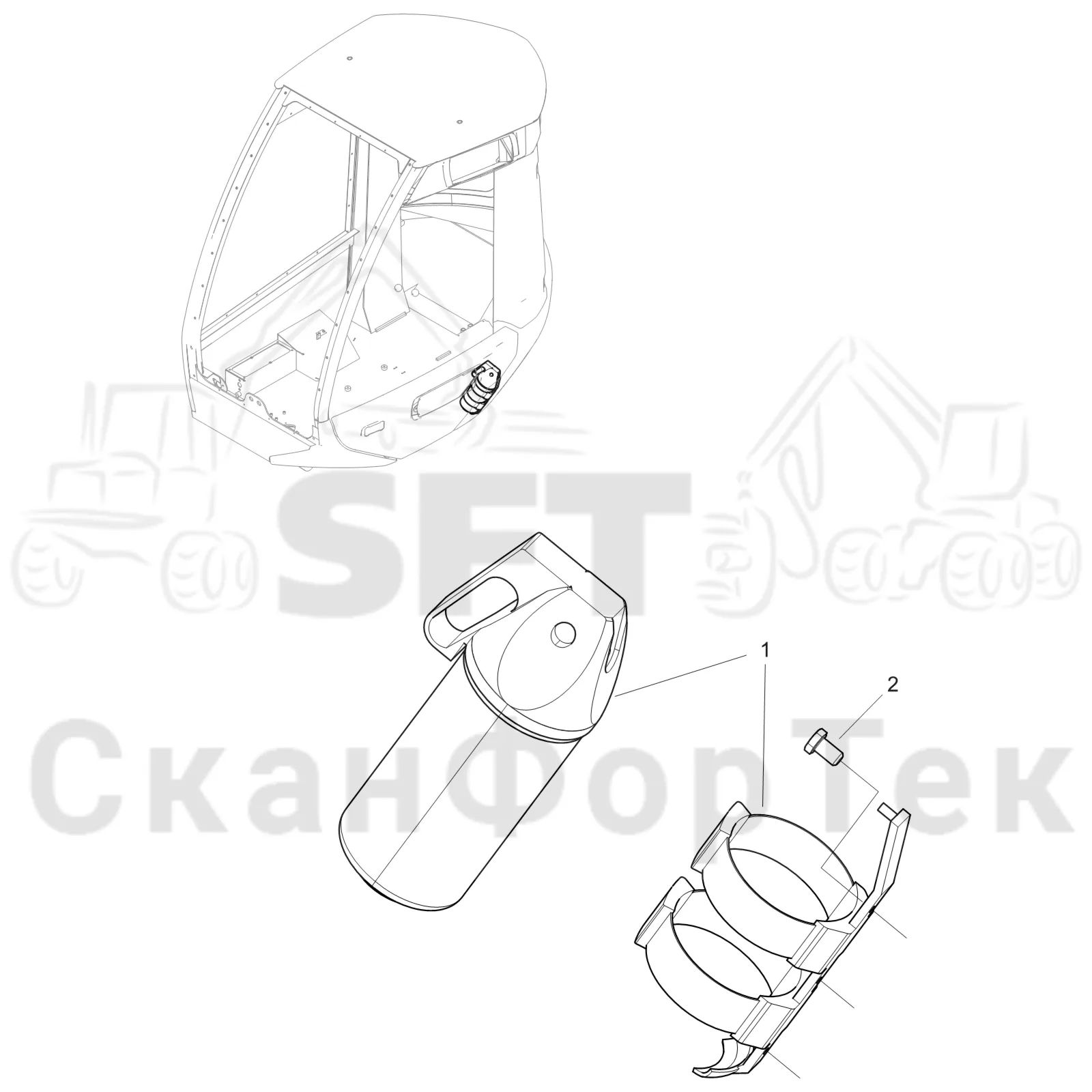 Схема: Komatsu / Лесозаготовительные машины / 911 S/N 9112062167- / Каталог запасных частей / Кабина / Салон / Огнетушитель