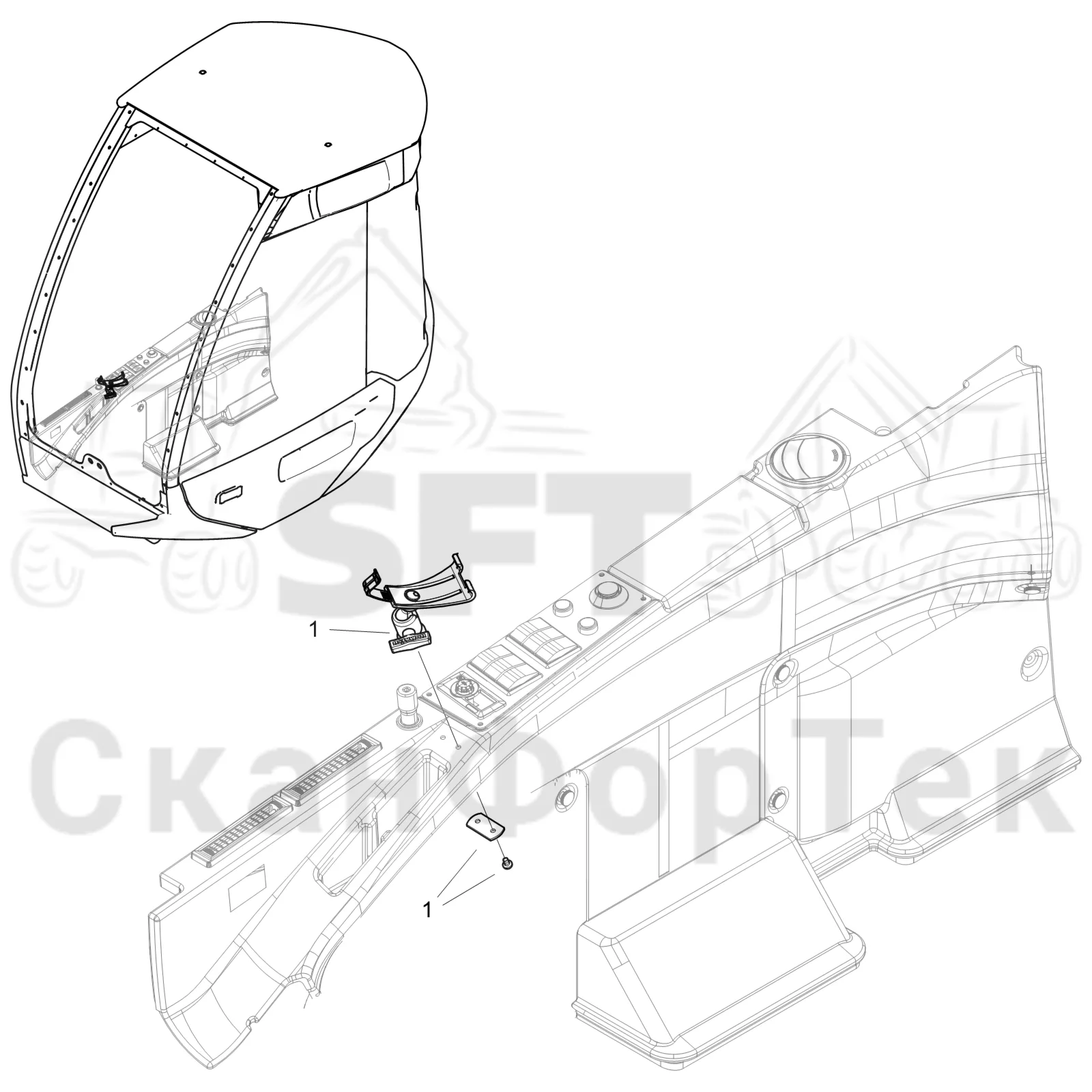 Схема: Komatsu / Лесозаготовительные машины / 931 S/N 9310021067- / Каталог запасных частей / Кабина / Салон / Монтаж