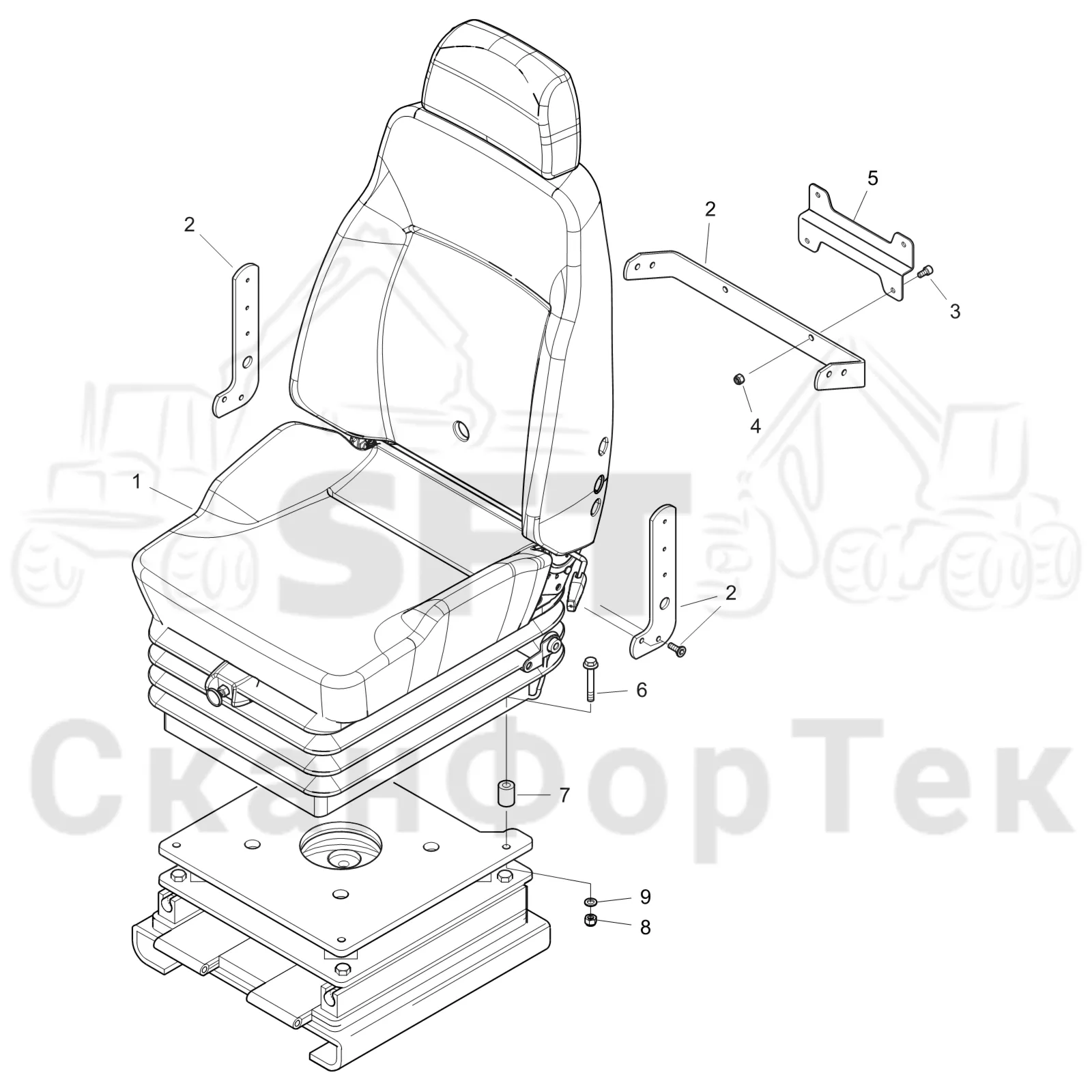 Схема: Komatsu / Лесозаготовительные машины / 951 S/N 9510004367- / Каталог запасных частей / Кабина / Сиденья / Сиденье KAB