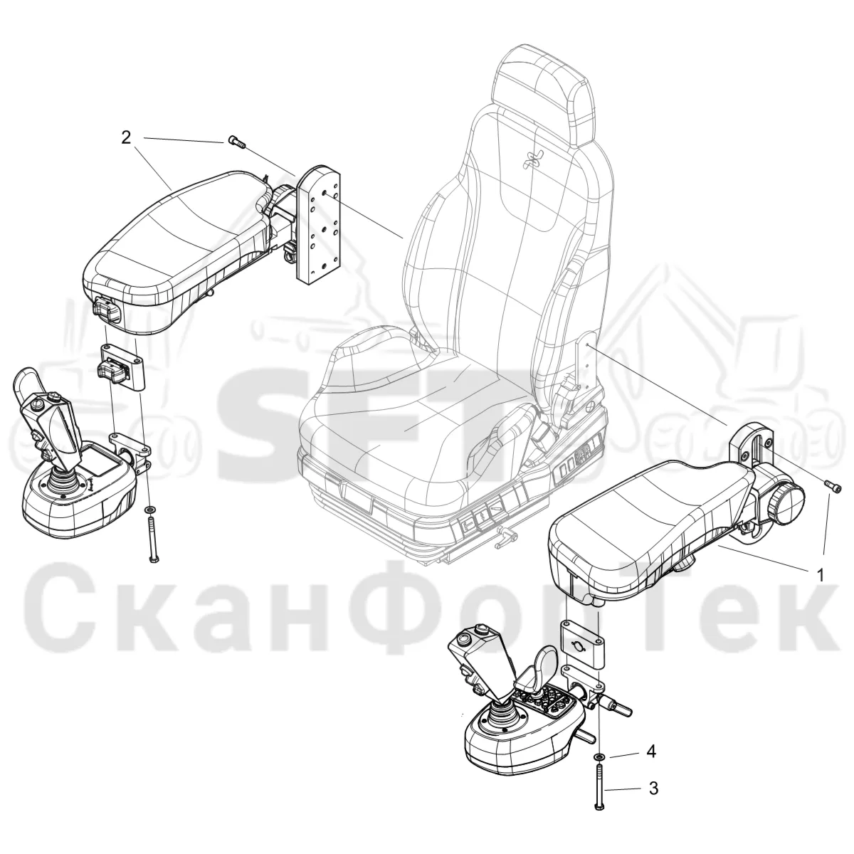 Схема: Komatsu / Лесозаготовительные машины / 931 S/N 9310021067- / Каталог запасных частей / Кабина / Сиденья / Подлокотник KCC/EME