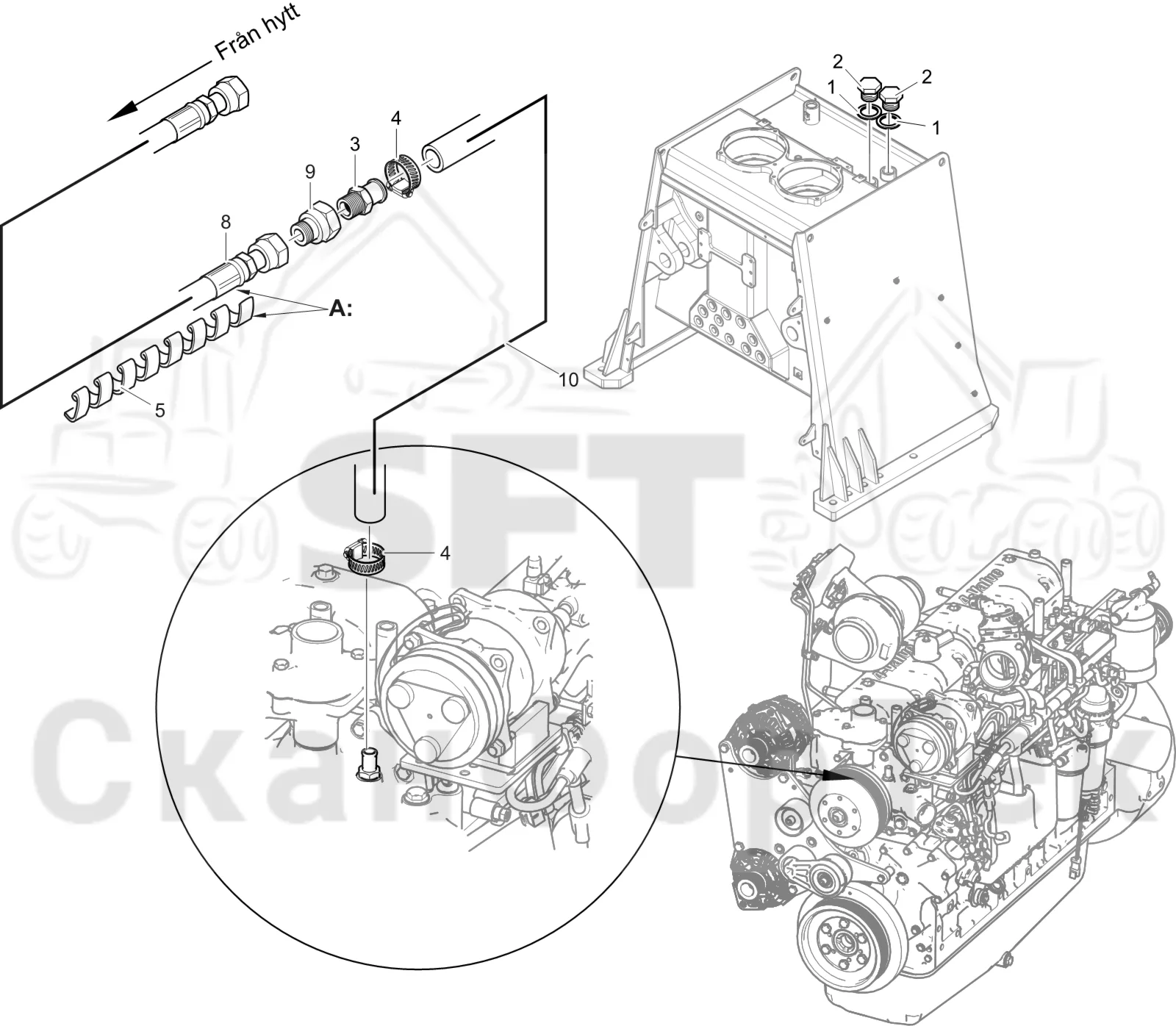 Схема: Komatsu / Лесозаготовительные машины / 911 S/N 9112062167- / Каталог запасных частей / Кабина / Система обогрева и охлаждения / Обогревание кабины Без подогревателя гидравлического бака