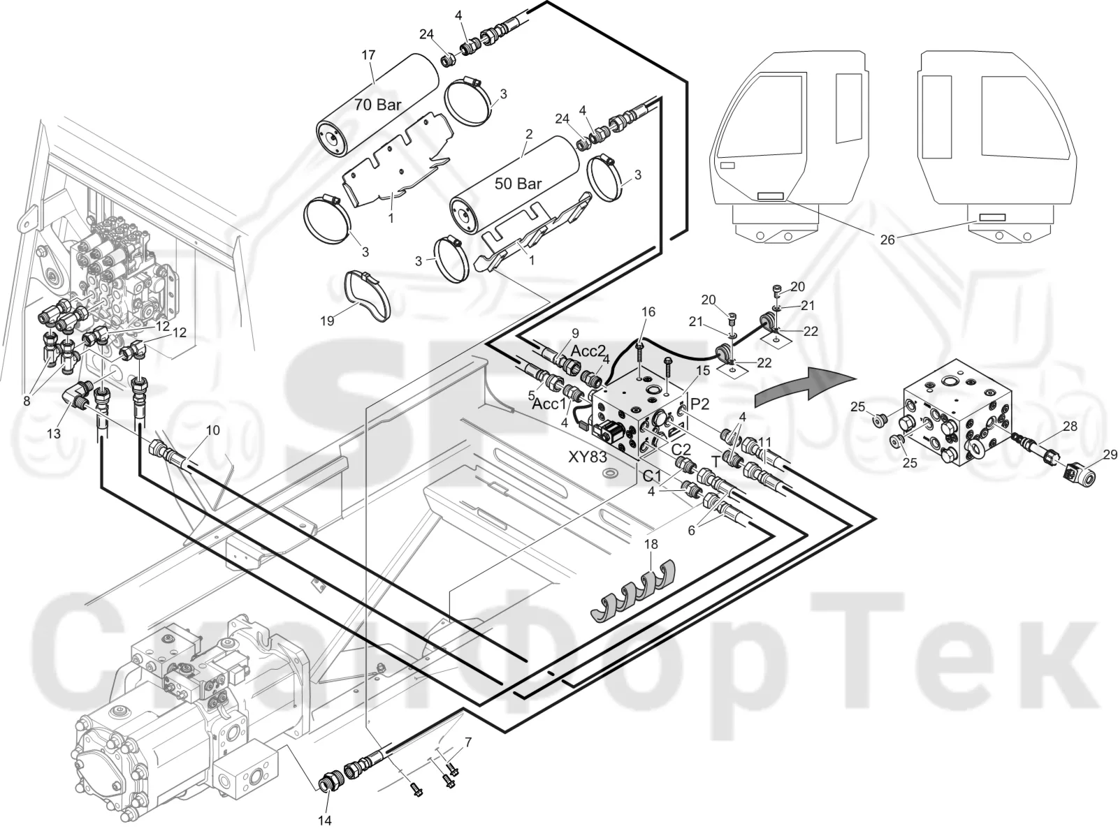 Схема: Komatsu / Лесозаготовительные машины / 951 S/N 9510004367- / Каталог запасных частей / Кабина / подвеска кабины / подвеска кабины