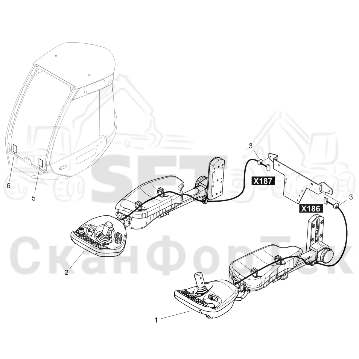 Схема: Komatsu / Лесозаготовительные машины / 901 S/N 9010053267- / Каталог запасных частей / Система управления / Регулятор / Рычаги электрооборудования, KCC